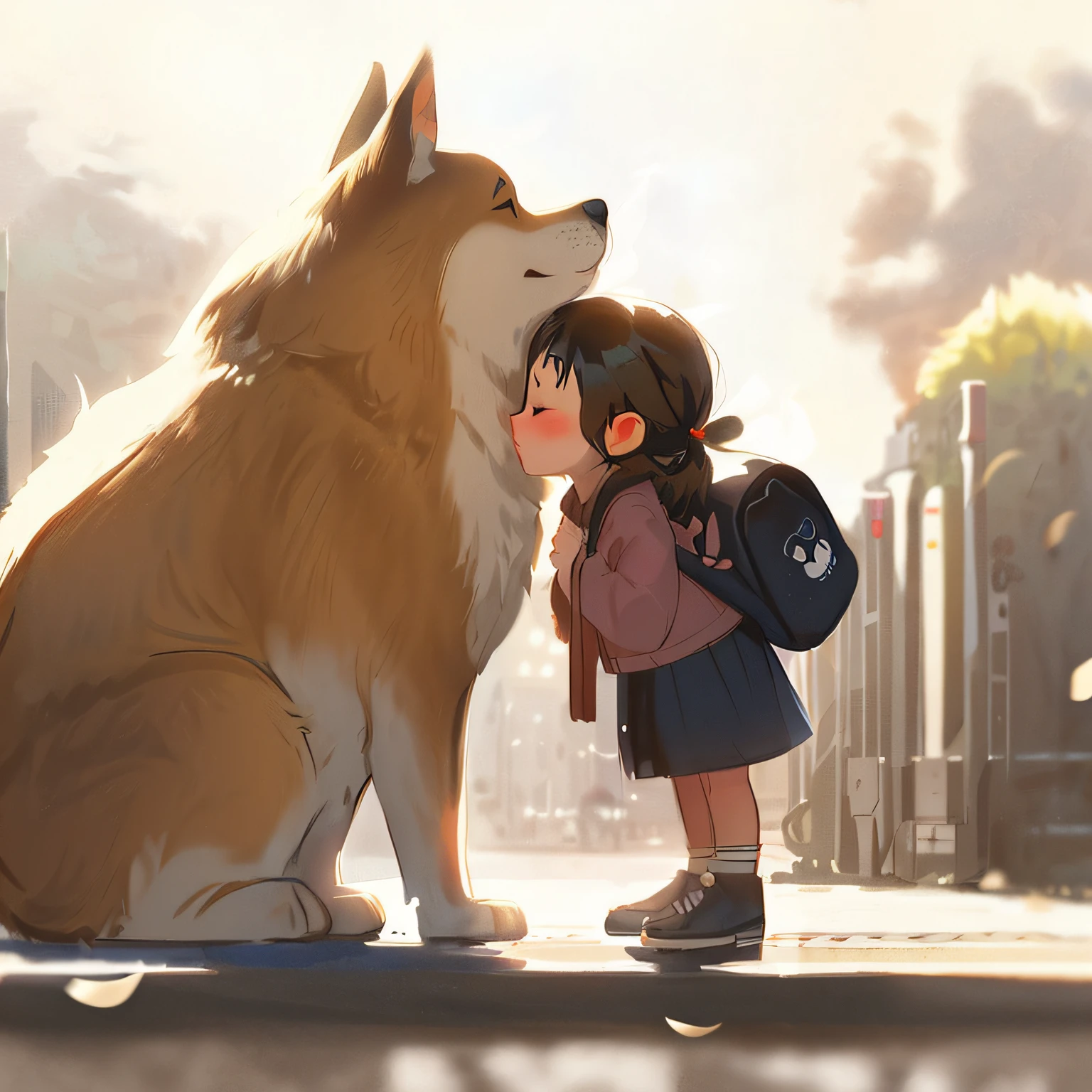 anime character kissing a dog on the nose, adorable digital painting, artwork in the style of guweiz, atey ghailan 8 k, cute anime, cute digital art, by Kubisi art, by Atey Ghailan, soft anime illustration, guweiz and makoto shinkai, cute detailed digital art, ( ( makoto shinkai ) )