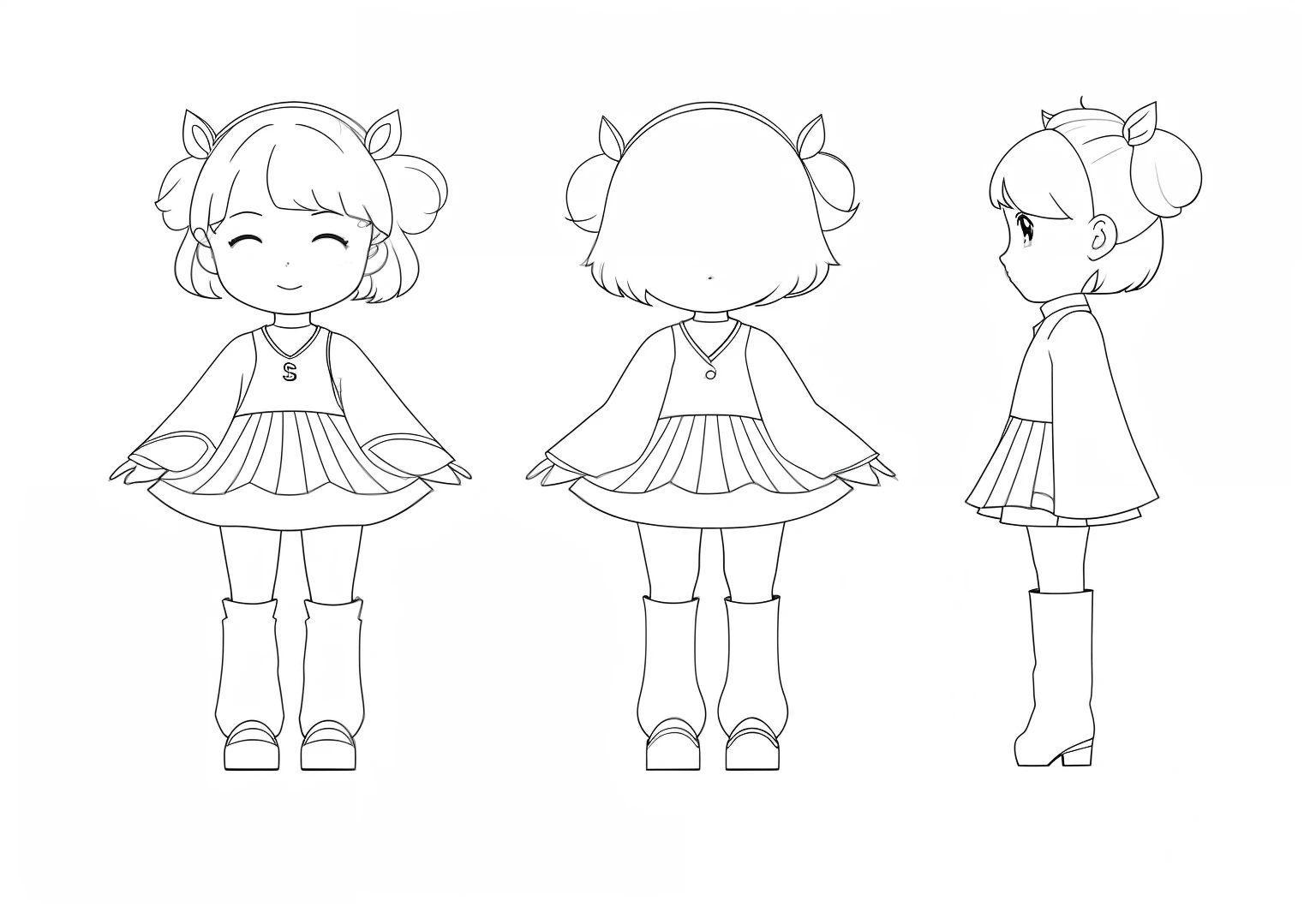 a drawing of three s in different poses, clean anime outlines, full body character design, character design sketch, chibi proportions, anime character design, anime character reference sheet, full body character drawing, character design sheet, detailed character design, character design, character model sheet turnaround, character design concept, stylized character design, high quality character design, character design for animation