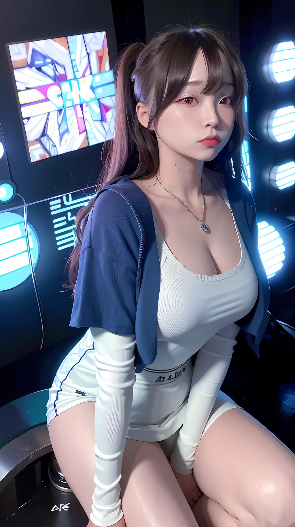 (8k, RAW photo, best quality, masterpiece:1.2), (realistic, photo-realistic:1.37),st. louis \(luxury wheels\) \(azur lane\),1girl,(Kpop idol), (aegyo sal :1), Hair Accessories, Portrait, (Long Loose Silver Exposure Dress: 1.1), Necklace, Blue Nails, Cute, Cityscape, Night, Rain, Wet, Professional Lighting, Photon Mapping, Radiosity, Physically Based Rendering ,