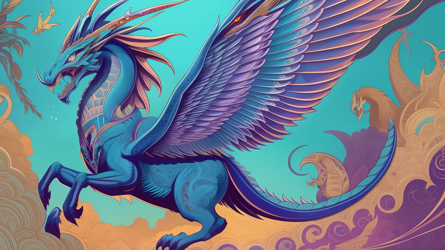 There is a big bird that is flying over a lion, Aaron Horkey style, Aaron Horkey style, highly detailed vector art, flying mythical beasts, highly detailed illustration, highly detailed illustration.", intricate detailed illustration, hyperbeast design, intricate detailed illustration, with wings. ultra-detailed, highly detailed and colorful, detailed digital illustration, highly detailed creature
,illustration of a bug with a large body and a long antenna, hyperbeast design, screentone, color illustration, hyper detail illustration, detailed 2d illustration, full color epic illustration, flies, king of flies, a beautiful art illustration, more detailed illustration, insectoid, colorfull illustration, jen bartel, poster illustration, surreal flat colors
,there is a blue dragon with wings flying in the air, mythical creature, aaron horkey style, highly detailed vector art, a mythical creature, aaron horkey, flying mythical beasts, a beautiful art illustration, mythical creatures, intricate detailed illustration, fantasy creature, detailed intricate illustration, great digital art with details, fenrir, inspired by Nōami, highly detailed illustration