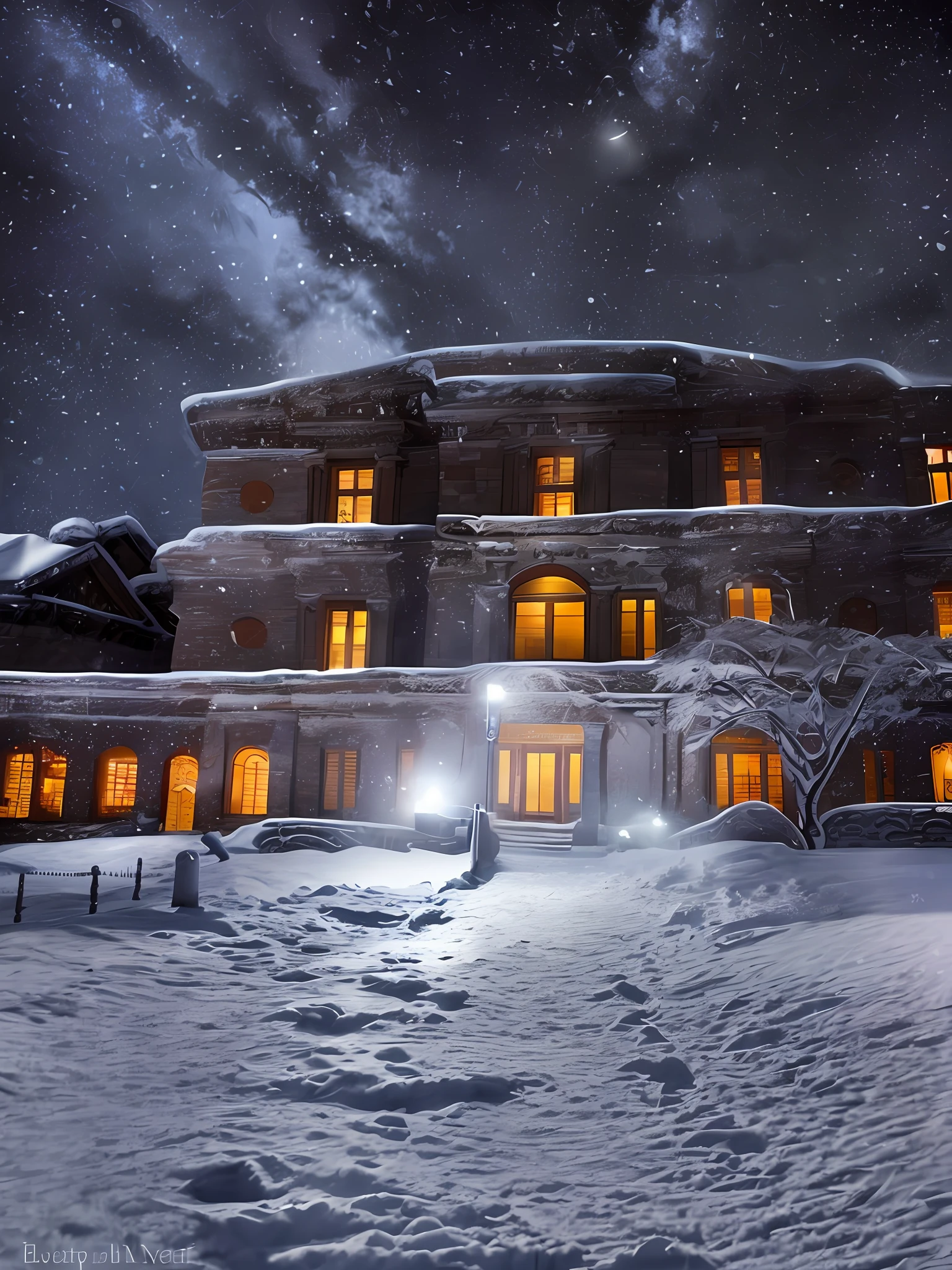 Snowy night, beautiful ancient palace