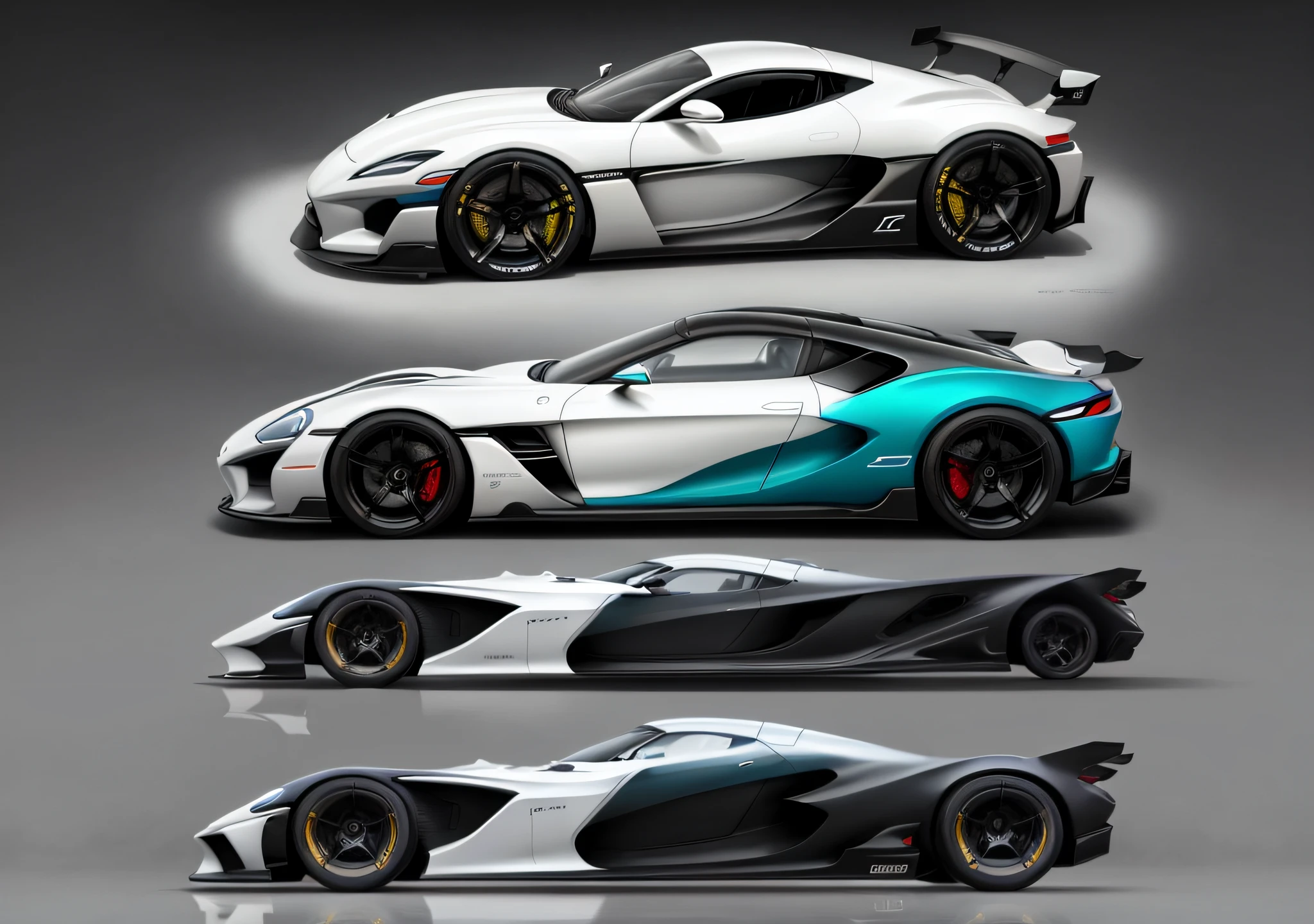 CONCEPT SPORTS CAR. The design is a bit like RIMAC C_TWO. ONE FULL SHOT BODY. Only one car. Not two cars. Same two headlights. WITHOUT EMBLEM. The left and right headlights are the same shape. without overlapped body.