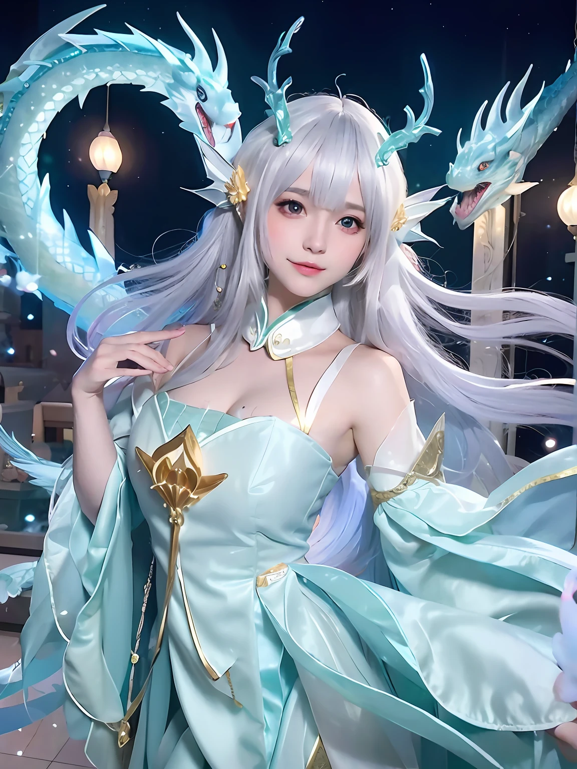 Anime-style images, portraits of women in black dresses and cat-eared headgears, dragons, silver-haired gods, full-body fairies, cat-eared girls,