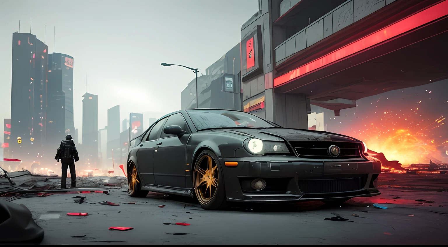 /imagine prompt: illustration of At the scene of the car accident, the man crawled out of the car, with a low angle and a head covered in blood. The background was chaotic and the ground was covered in debris ,Man crawling on the ground::10, low angle::6, blood::4, traffic accident::6, Golden ratio::3, Full Length Shot, Unreal Engine::15, Cyberpunk light::14, Dramatic light::11, Dramatic::16, 8K Resolution::10, Digital cityscape, Steampunk::10, Humanitarian Photography --seed 485255 --s 60 --q 2 --c 3 --v 5.1