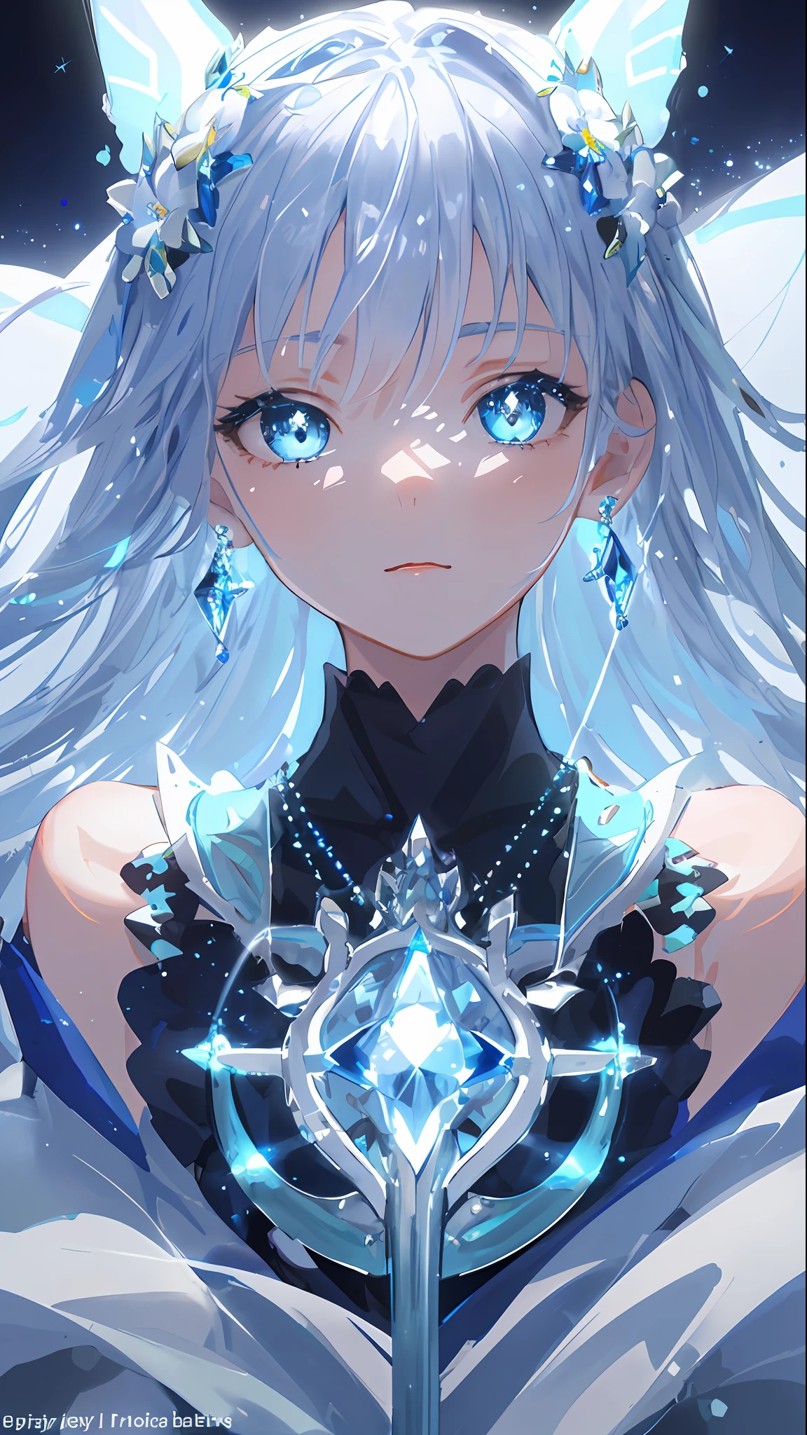 masterpiece, best quality, illustration, sax blue, platinum earrings, platinum necklace, white dress, 1girl, cute, (dynamic lighting:1.2), cinematic lighting, delicate facial features, detailed eyes, sharp pupils, realistic pupils, depth of field, bokeh, sharp focus, (hyper-detailed, bloom, glow:1.4), many small gems