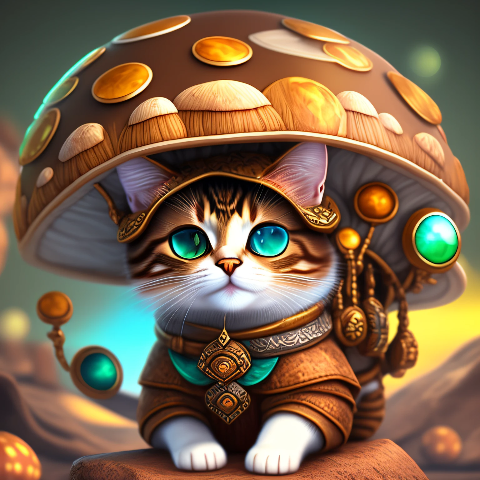 3D, fantasy, cute, cat mushroom nomad --auto --s2