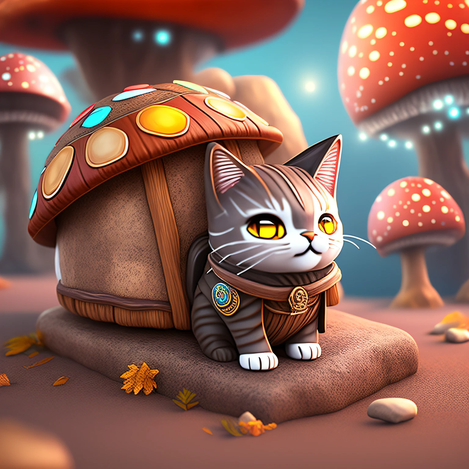 3D, fantasy, cute, cat mushroom nomad --auto --s2