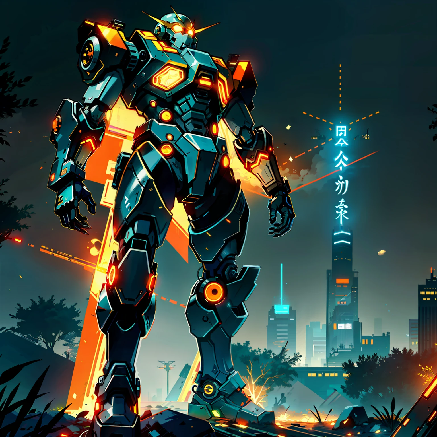 On the moon,barren planets, ruins, holding_weapon, no_humans, glowing, robot, building, glowing_eyes,orange mecha, science_fiction, city, realistic,mecha,Milky Way Galaxy background,full body,neon,cyberpunk,
On the moon,barren planets, ruins, holding_weapon, no_humans, glowing, robot, building, glowing_eyes,orange mecha, science_fiction, city, realistic,mecha,Milky Way Galaxy background,full body,neon,cyberpunk,
在月球上，贫瘠的行星，废墟，holding_wear，no-humans，发光，机器人，建筑，发光的眼睛，橙色机甲，科学小说，城市，现实主义，机甲，银河系背景，全身，霓虹灯，赛博朋克，