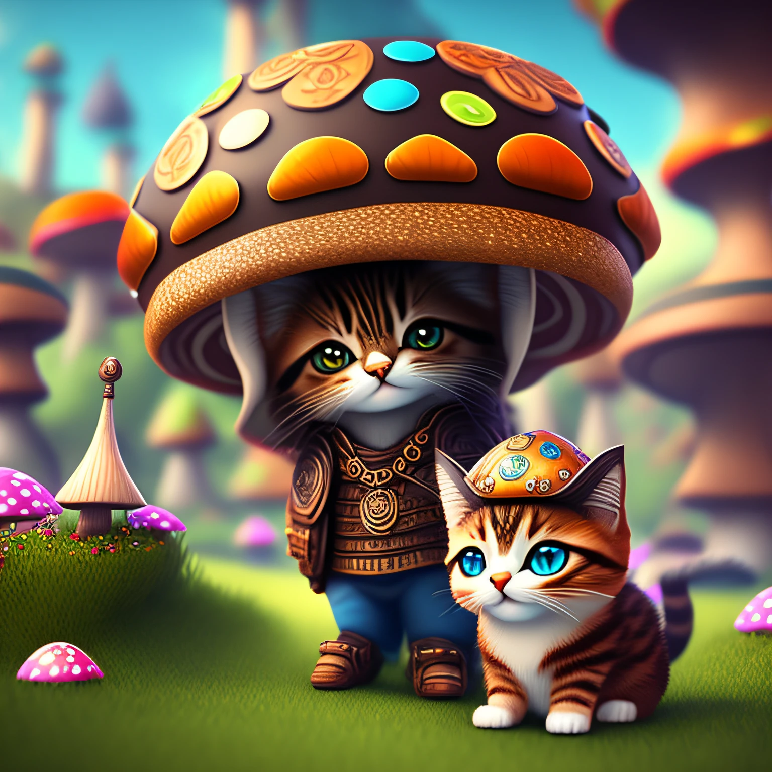 3D, fantasy, cute, cat mushroom nomad --auto --s2