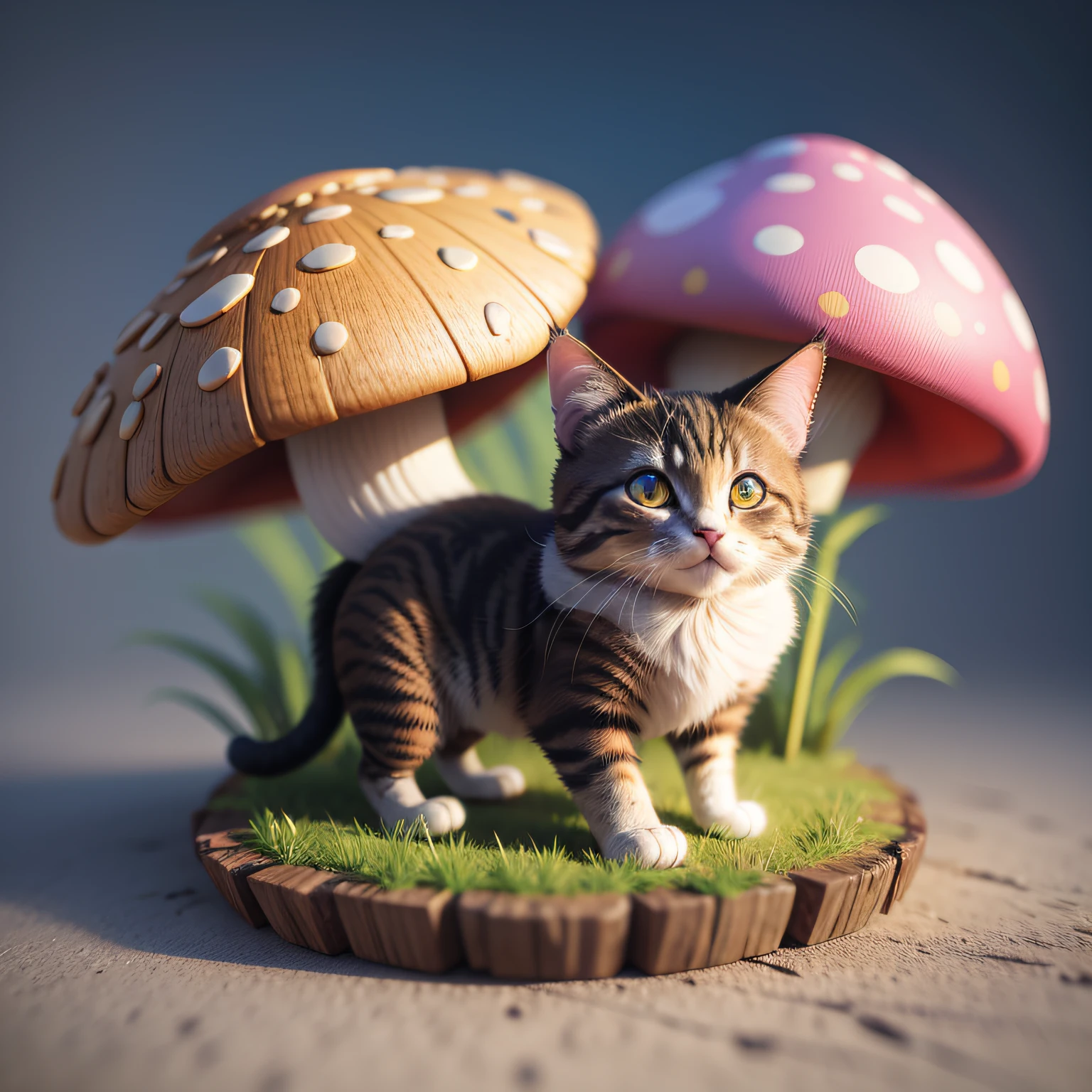 3D, fantasy, cute, cat mushroom nomad
