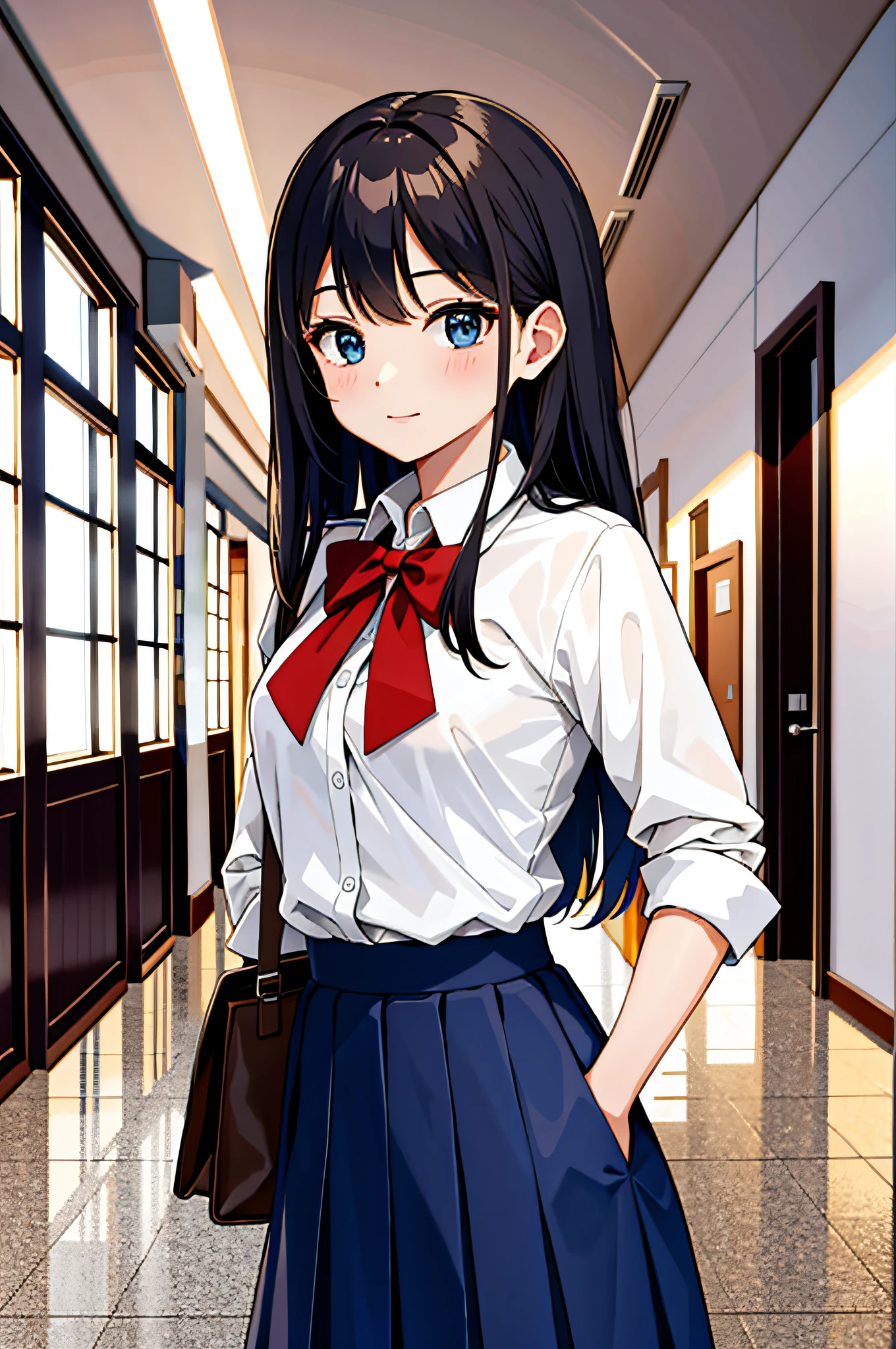 masterpiece, best quality, high resolution, highly detailed, detailed background, movie lighting, 1girl, watch viewer, school, uniform, white shirt, skirt, embarrassing