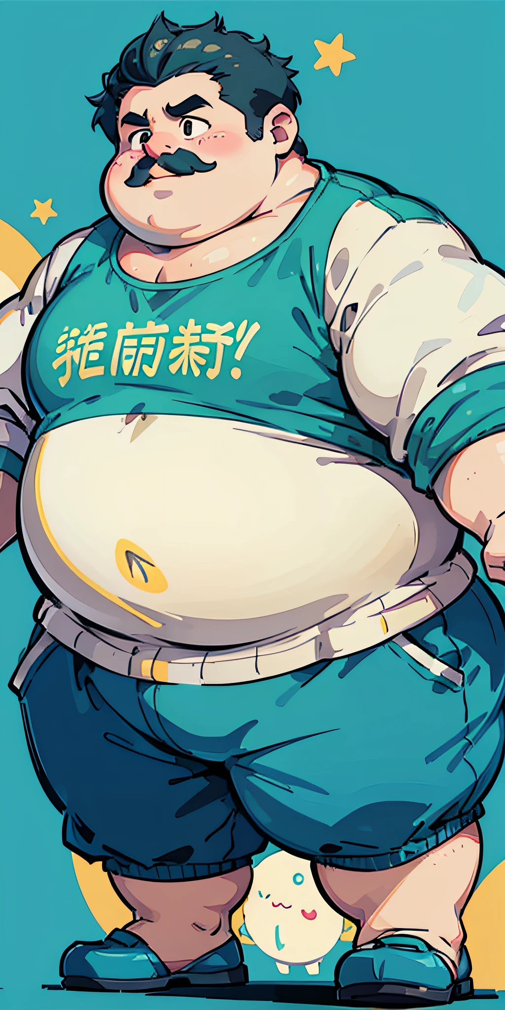Sad fat man obesity figure. Fat man cartoon vector illustration, high quality, high quality. Clear and true colors and nature background