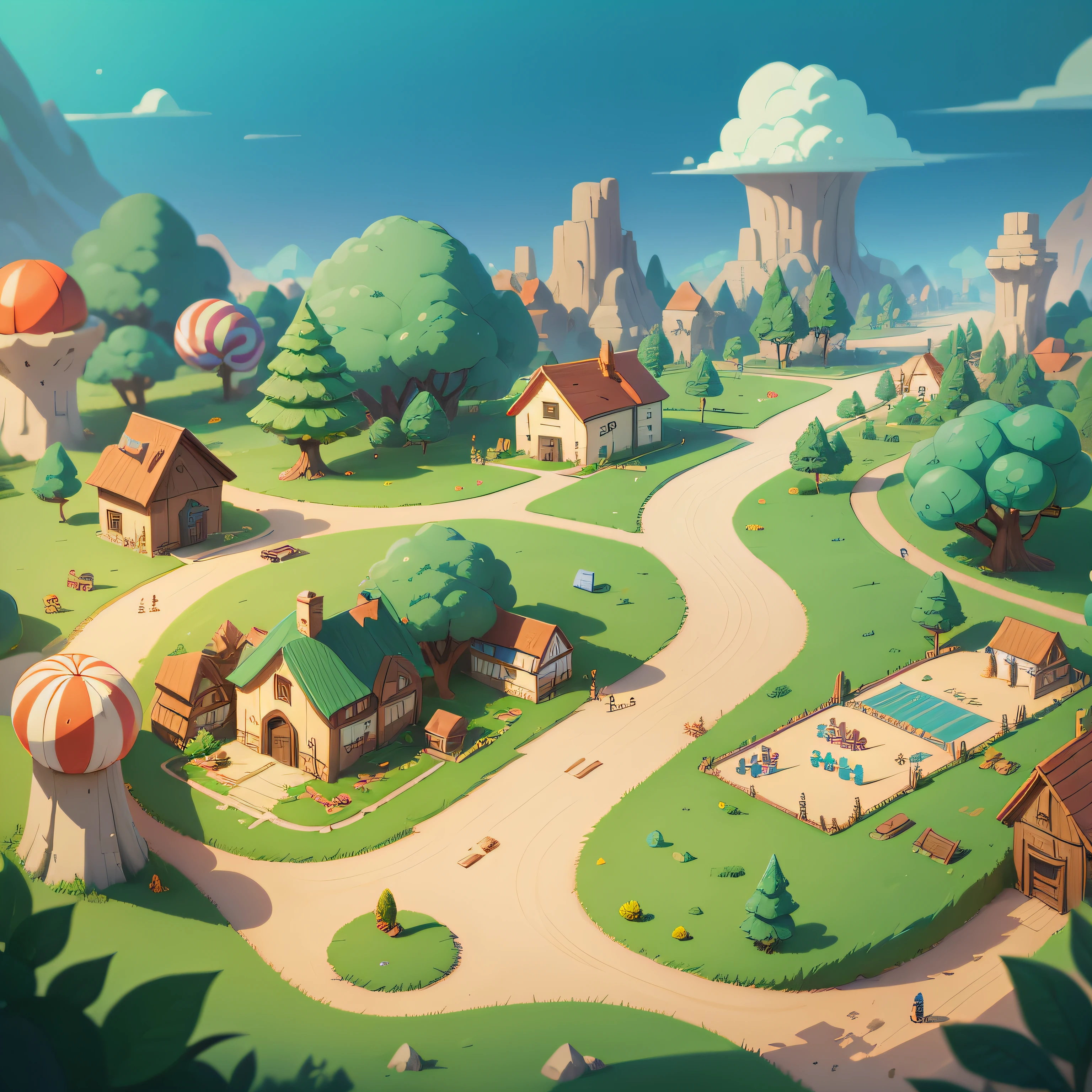 Bottles, diapers, toys, play map, 2 D game art background, mobile game background, game in-game image, candy forest, stylized background, game background, 2d game background, game illustration, mobile game art, stylized game art, fantasy world map, game texture, 2 d game environment design, background artwork