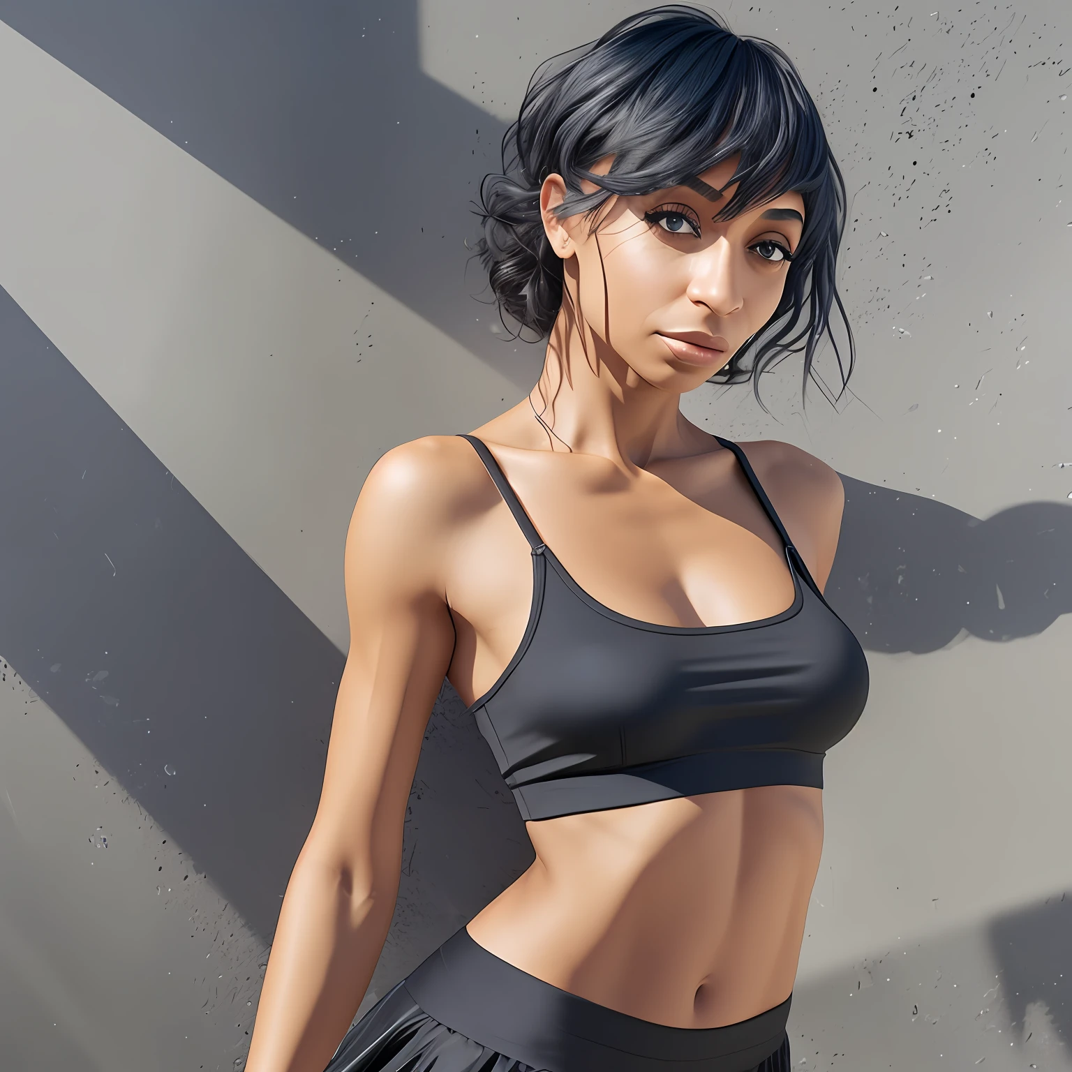 ((Tamara Taylor)), waist high, aberdes, tank top, silk skirt, dynamic pose, model shoot: photo shoot, HD, high contrast, sharp image, balanced eyes, CG rendering, small skull, collarbone detail, (best detail quality: 1.2), realistic, 8K ultra-fine, high-quality texture, fine texture, fine details, high details, extremely detailed CG, high-quality shadows, beautiful and delicate eyes, freedom, beautiful woman, see-through clothes, --auto --s2