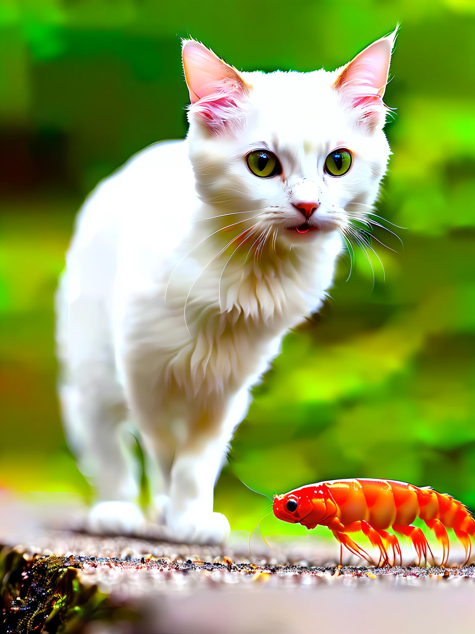 Super clear cute cat eating crayfish
