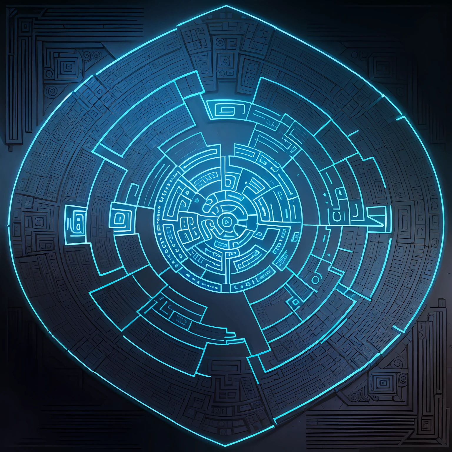 Knossos labyrinth neon top view 2d