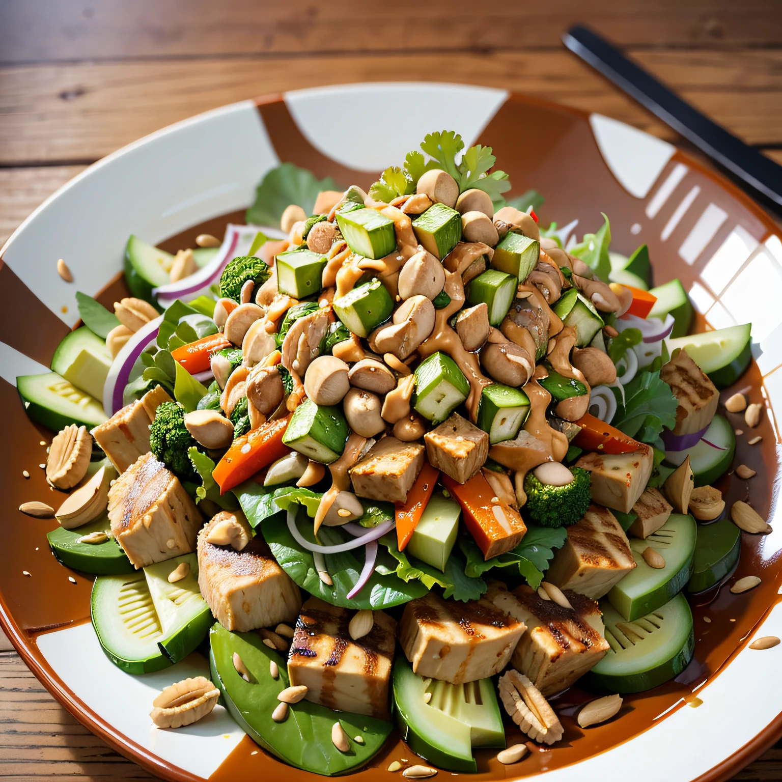 gado gado, vegetables salad with peanut sauce, vegetable, salad, peanut, sauce, chips, sauce --auto --s2