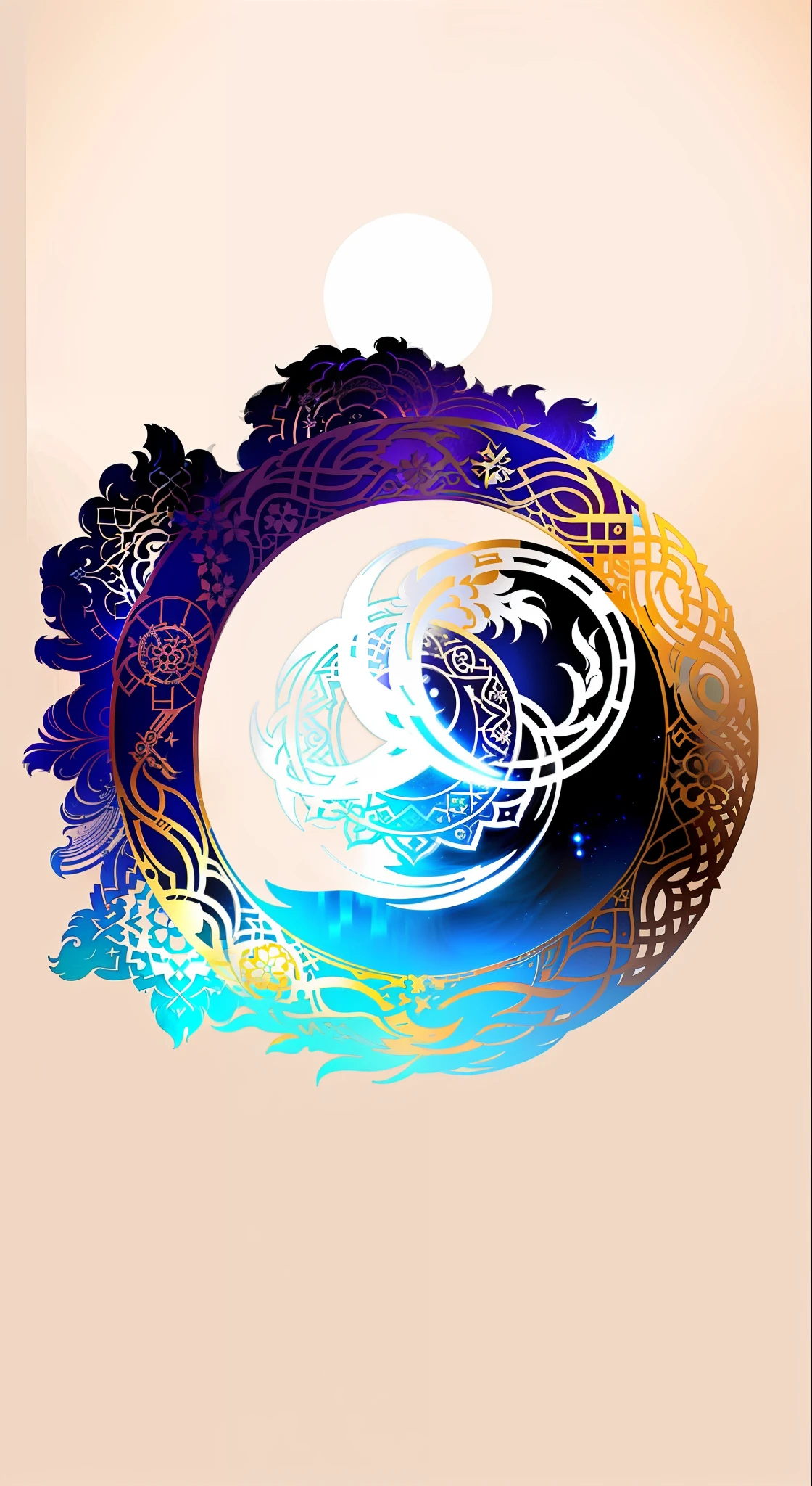 Intricate decorative halo, Ouroboros, round, circular design, central circular composition, color drawing, onmyoji, shock, game style