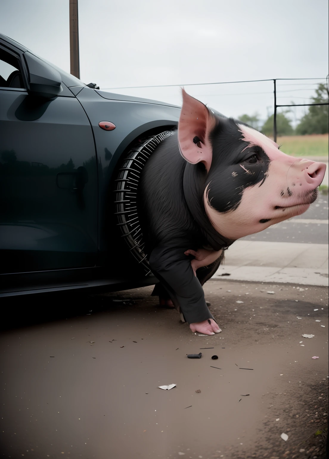 /imagine prompt: illustration of A pig stands next to the car ,pig::10, low angle::6, blood::4, traffic accident::1, Full Length Shot, Unreal Engine::15, Cyberpunk light::14, Dramatic light::11, Dramatic::16, 8K Resolution::10, Digital cityscape, Steampunk::10, Color Photography --seed 485255 --s 100 --q 2 --c 3 --v 5.1