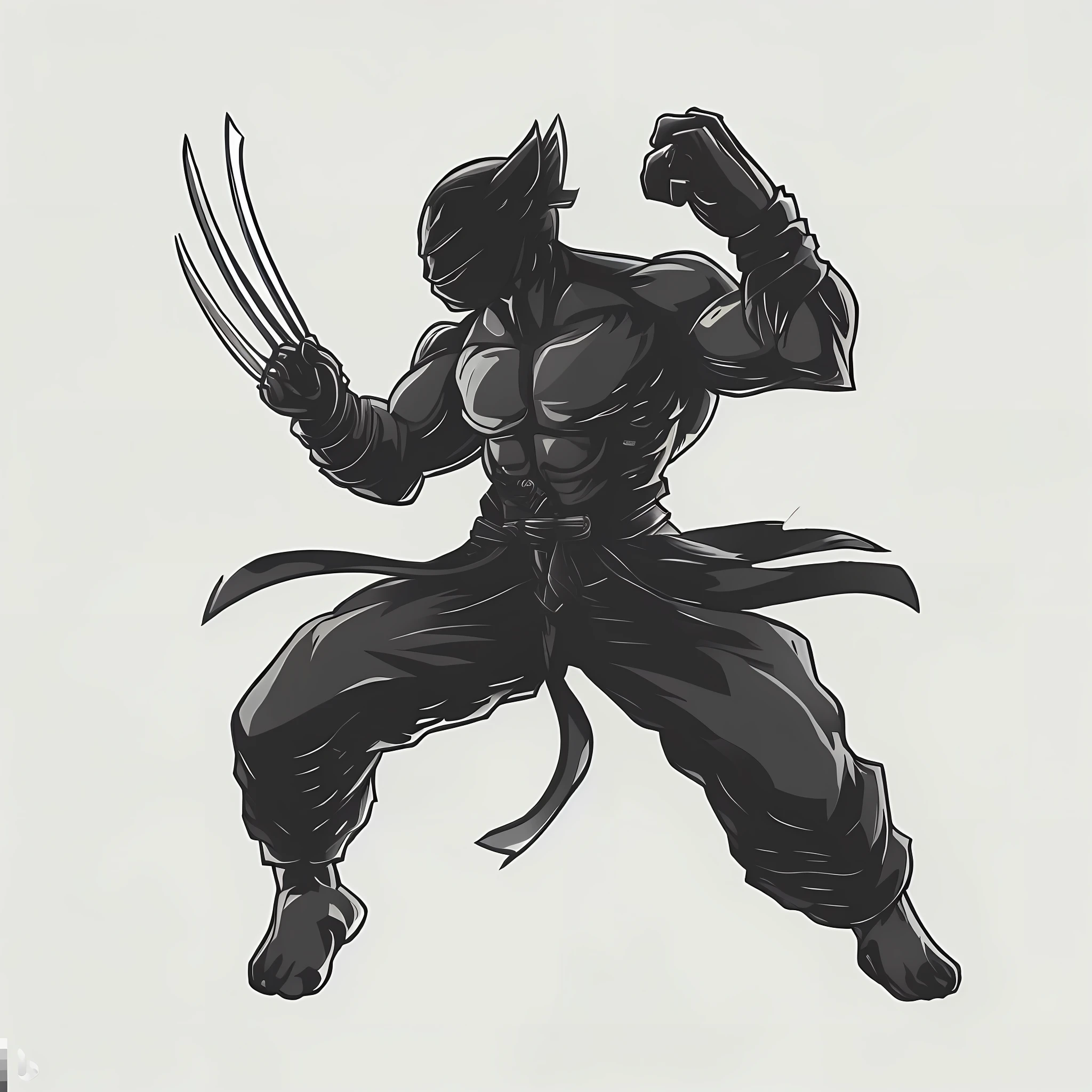 8k, realistic, charismatic, very detailed, ninja, wolverine, symbiote, superhero theme, full body, ray-traced images of Arthur Pan, trends on Artstation, digital art, red and cinematic lighting, dramatic shadows and beautiful vivid colors capture scenes. Romantic art style, ninja costume, flat perspective, character standing painting,