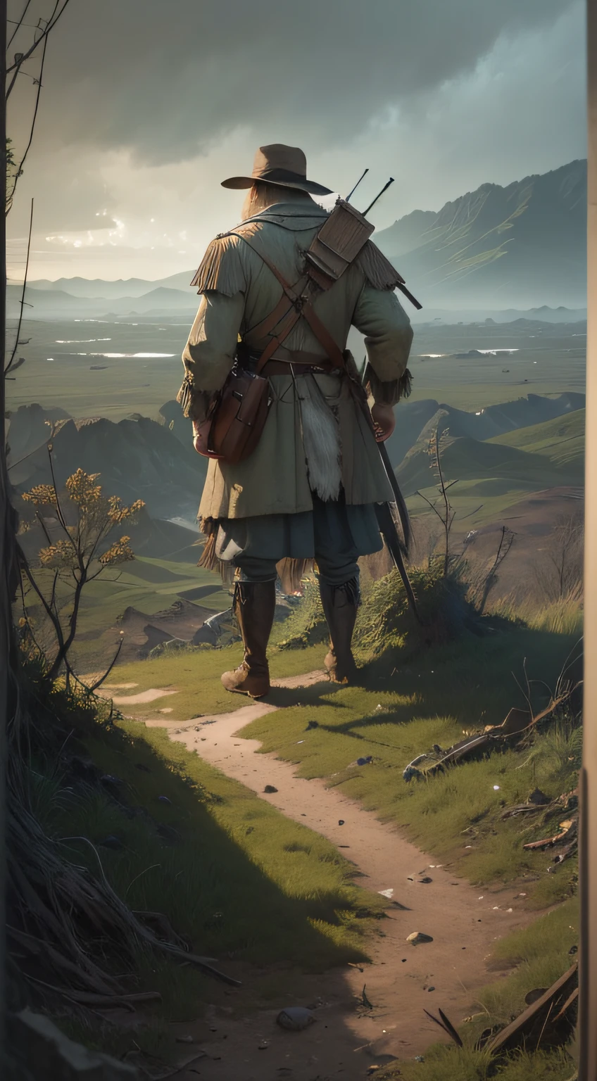 ((best quality), (masterpiece), (detailed)) as the English colonist returns to the island of Roanoke, a perplexing silence fills the air, accompanied by an overwhelming sense of abandonment. The scene is captured in the style of John White, showcasing the realism movement. The composition depicts the colonist standing amidst the desolate landscape, with a somber expression on his face. The details are meticulously rendered, capturing the rugged terrain, overgrown vegetation, and the dilapidated remnants of the settlement. The lighting emphasizes the eerie atmosphere, casting long shadows and adding a sense of mystery. The colors are subdued, reflecting the somber mood of the scene. The camera angle used to capture this moment is a low-angle shot, emphasizing the vastness of the abandoned island and evoking a feeling of isolation.