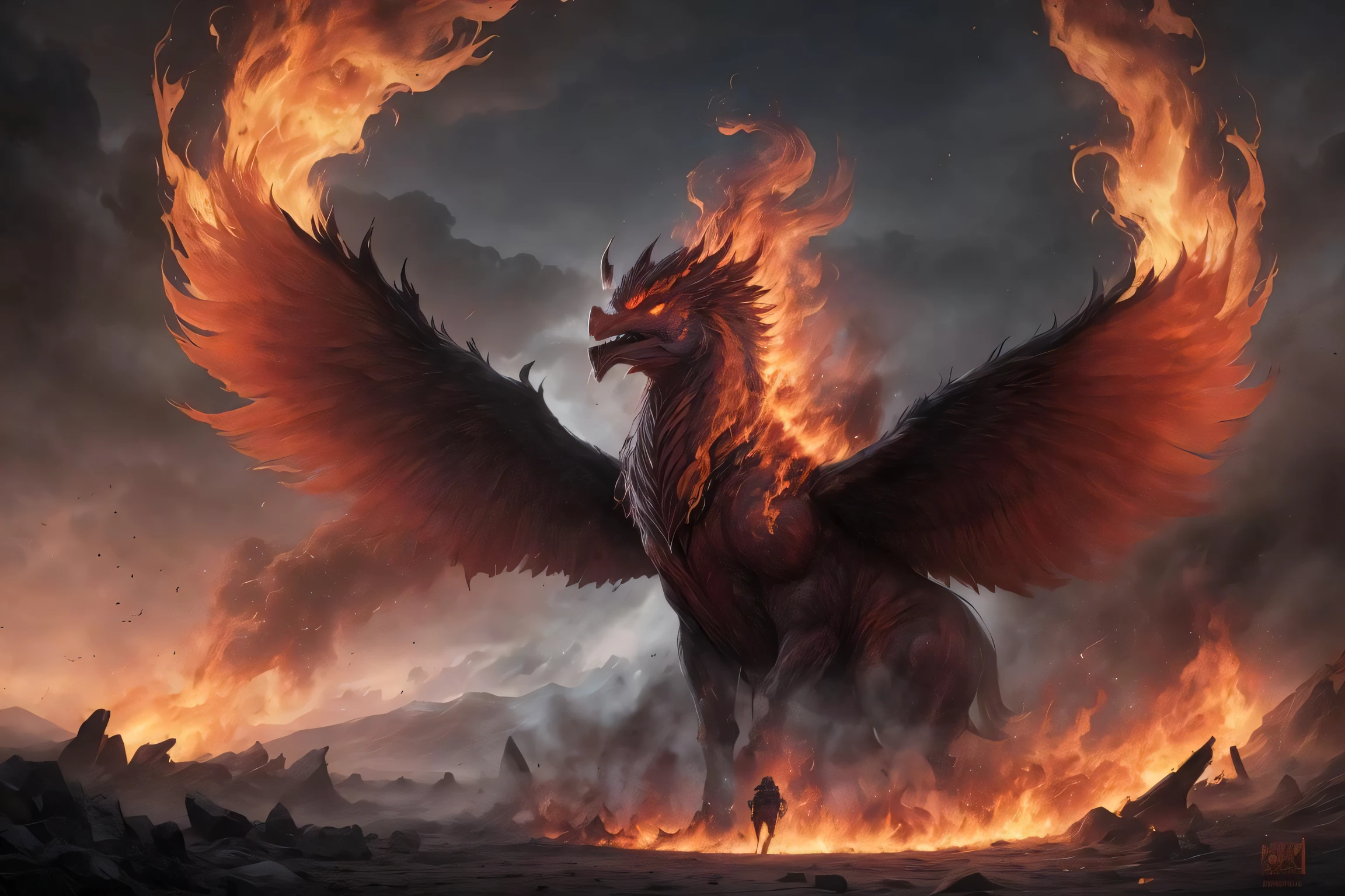 ((best quality)), ((masterpiece)), {flames of creation, origin of all, with crimson fingers you grasp and engulf all that comes in your path, scorching the earth and heavens in firestorm, bright flame dancing in darkness, infernall blaze reducing all to ashes, more than anything, powerfull, more than anything, ruthless, burning brightly, blazing fiercly, may your raging flames weave a snare, and shackle my enemy in ferocious hellfire, prison of flame}, masterpiece quality, insane detail, absurdres, hyper photorealistic, UHD, UHD, ultra high resolution, (photorealistic:1.4), official art, (8k, RAW photo:1.2), (((scenery))), ((battlefield))