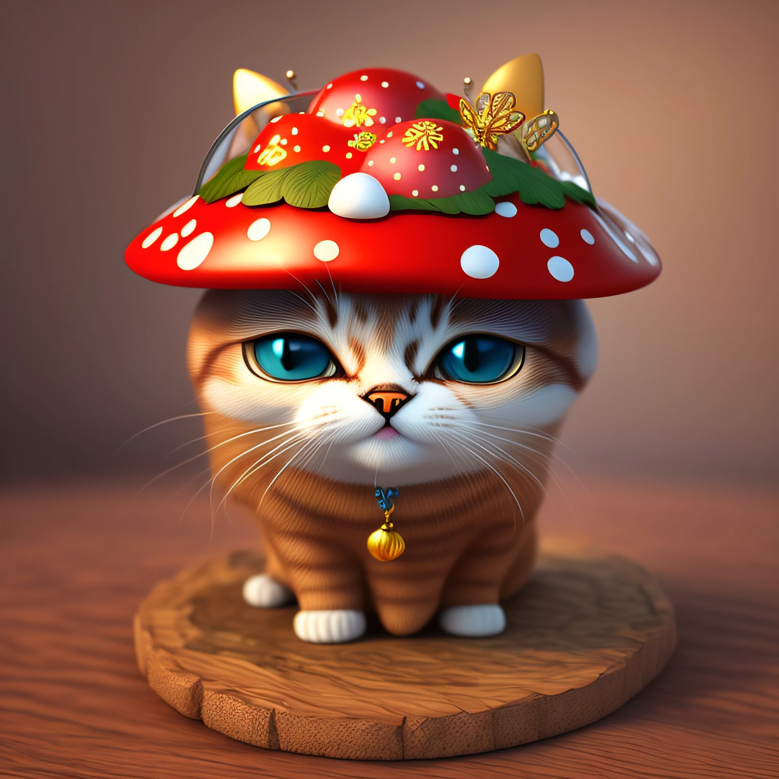 3D, fantasy, cute, mushroomed cat