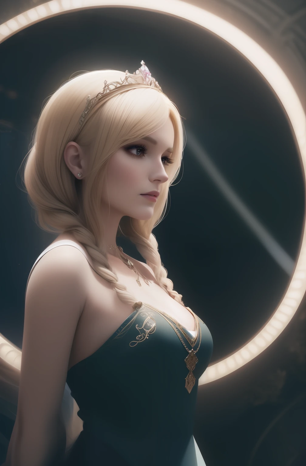 a close up of a woman in a dress with a crown on her head, 8k high quality detailed art, 4k highly detailed digital art, 3 d render character art 8 k, blonde - haired princess, 8k stunning artwork, realistic digital art 4k, realistic digital art 4 k, elegant cinematic fantasy art, deviantart artstation cgscosiety