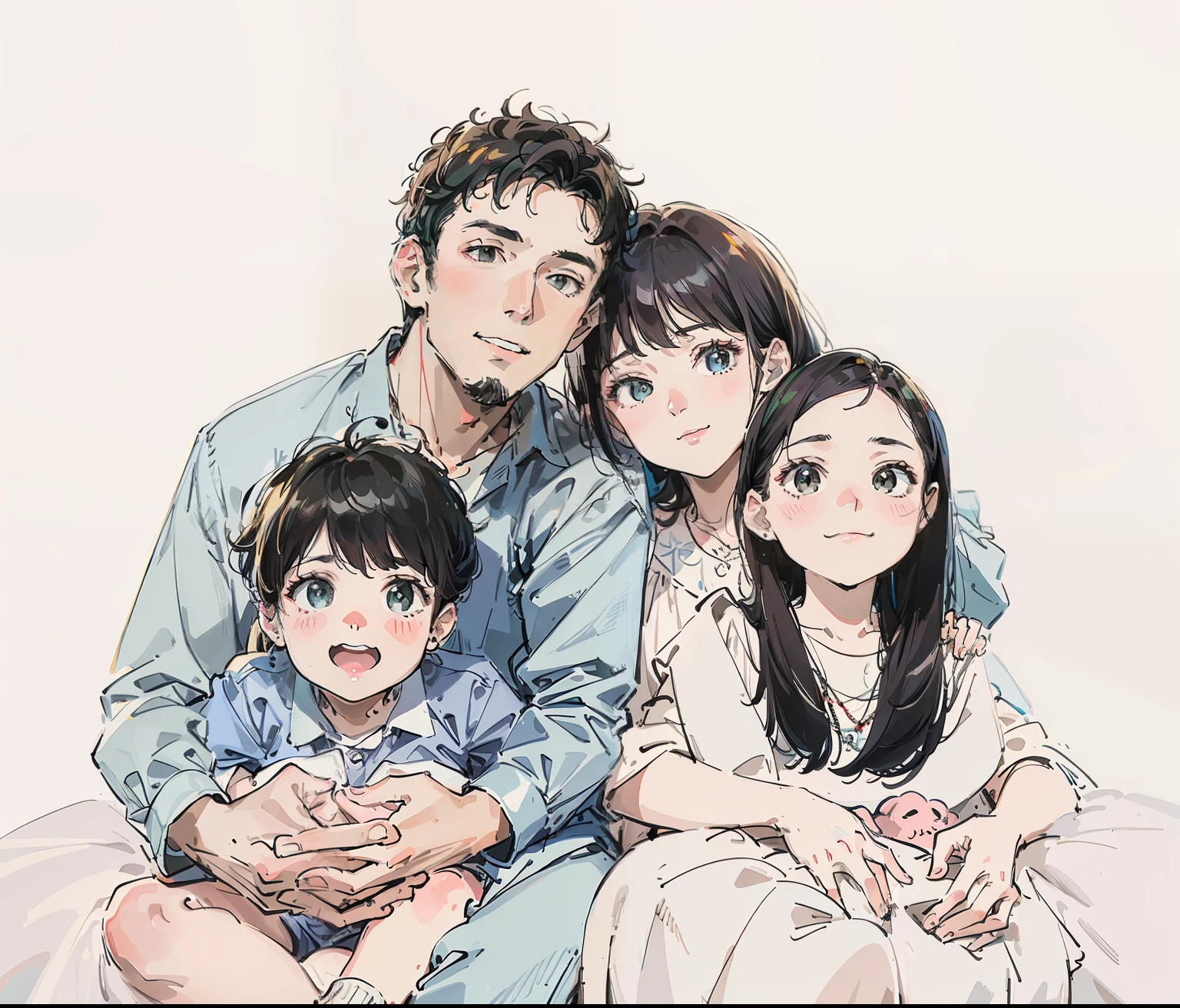 Family portrait of a family of four, with husband, wife, son and daughter High quality images, Family portraits, High quality portraits