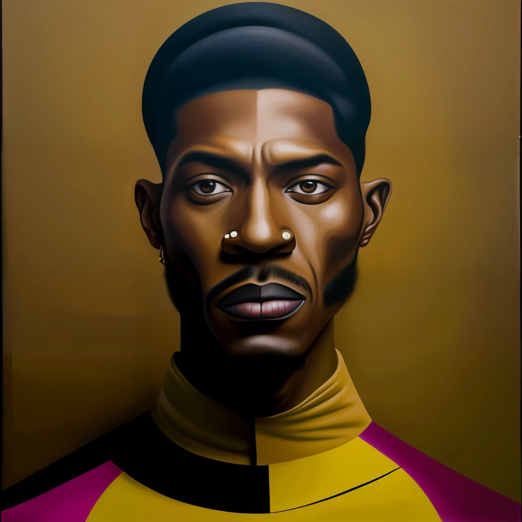 painting of a man with a paintbrush and a knife in his mouth, a surrealist painting inspired by Antonio Donghi, reddit, realism, portrait of a starving ai artist, winning artwork, portrait of circus artist, norman mingo painting, anton, yoruba body paint, portrait in the style of craola, artist unknown, portrait 4 / 3, unknown artist