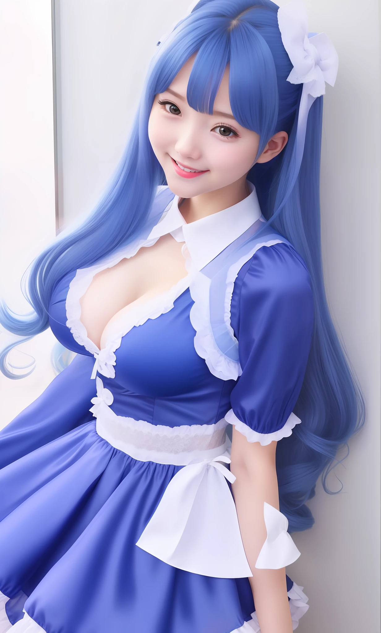 Baby face Big tits Neat blue hair Long hair Top Idol Anyway make your boobs bigger Sheer tight ta clothes Full smile Inclusiveness