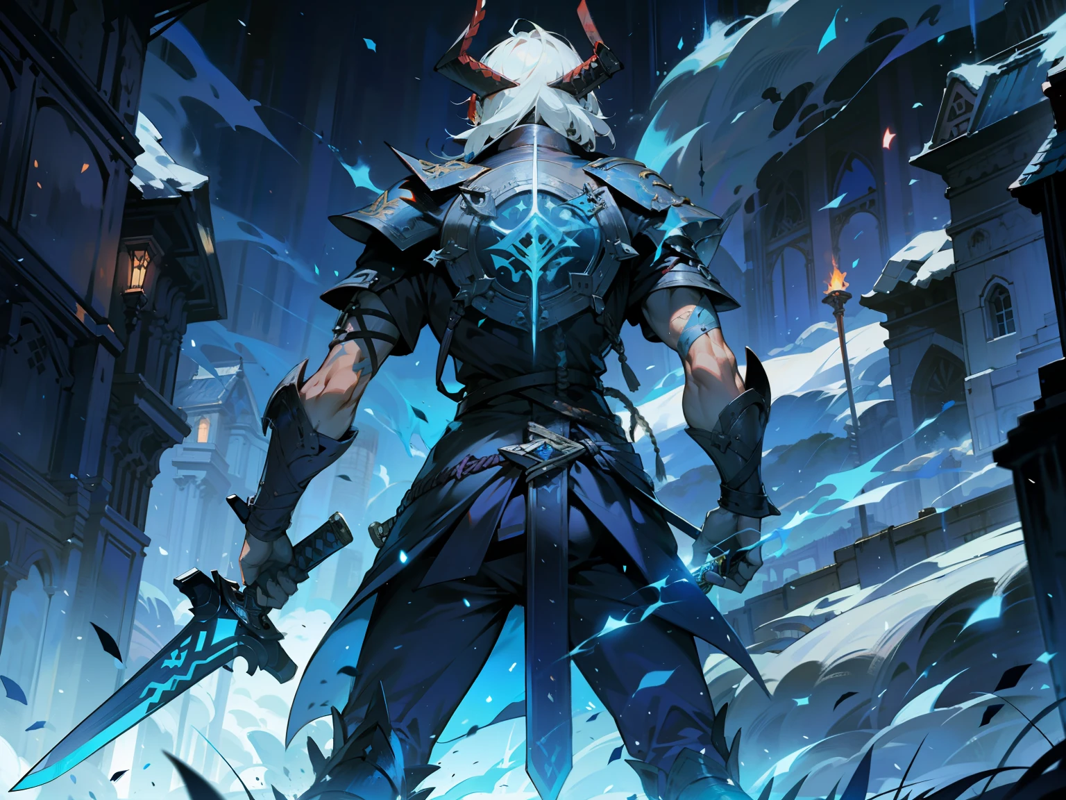 left hand, holding sword, from behind