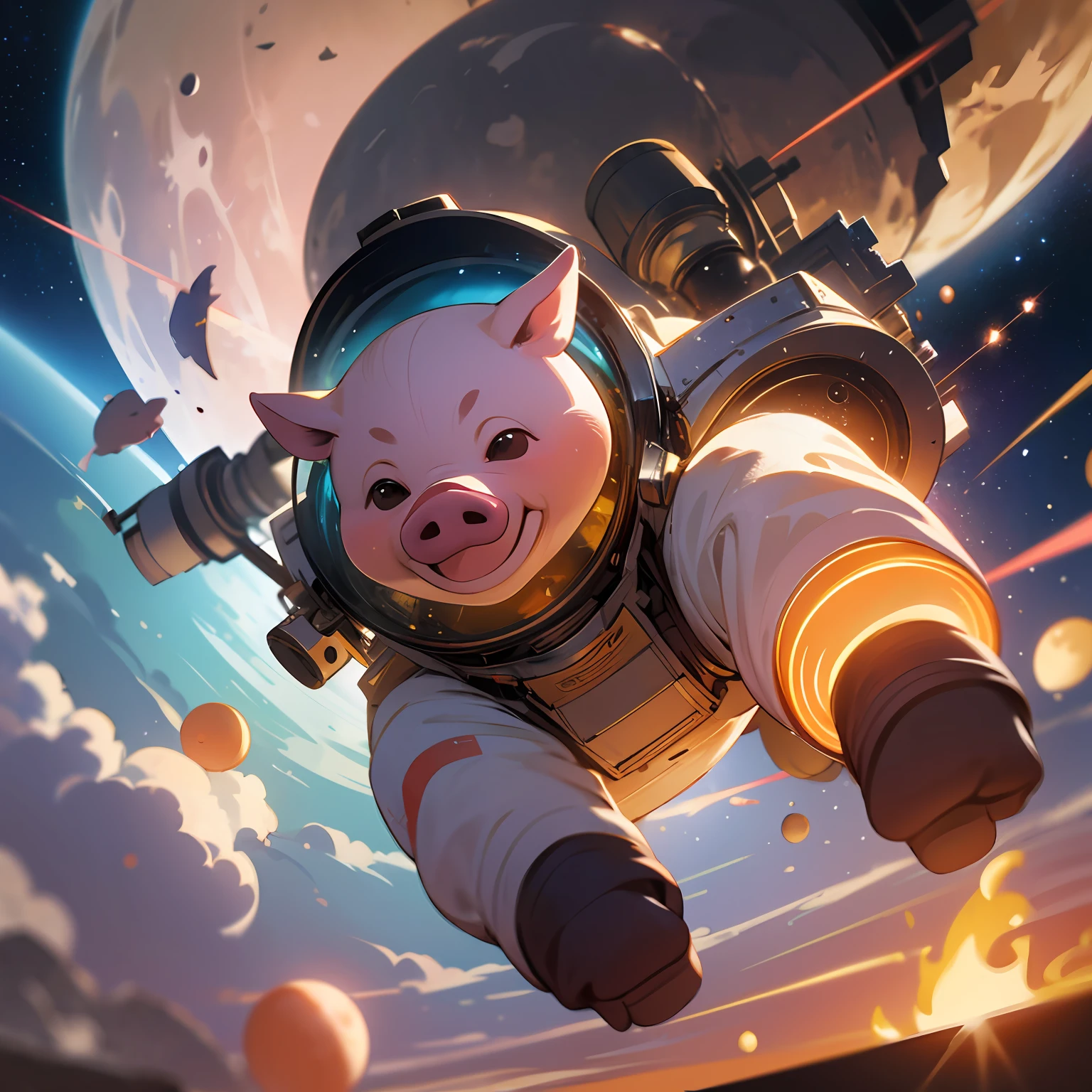 /imagine prompt: oil painting of A pig running on the moon, background Earth exploding ,pig::10, low angle::6, running::4, Earth explosion::9, diagonal composition, tilt-shift, Maxon Cinema 4D::15, Dramatic light::14, beautiful lighting::11, Dramatic::16, 8K Resolution::10, Space station, fIm photography::10, Color Photography --seed 485255 --s 100 --q 2 --c 3 --v 5.1 --auto --s2