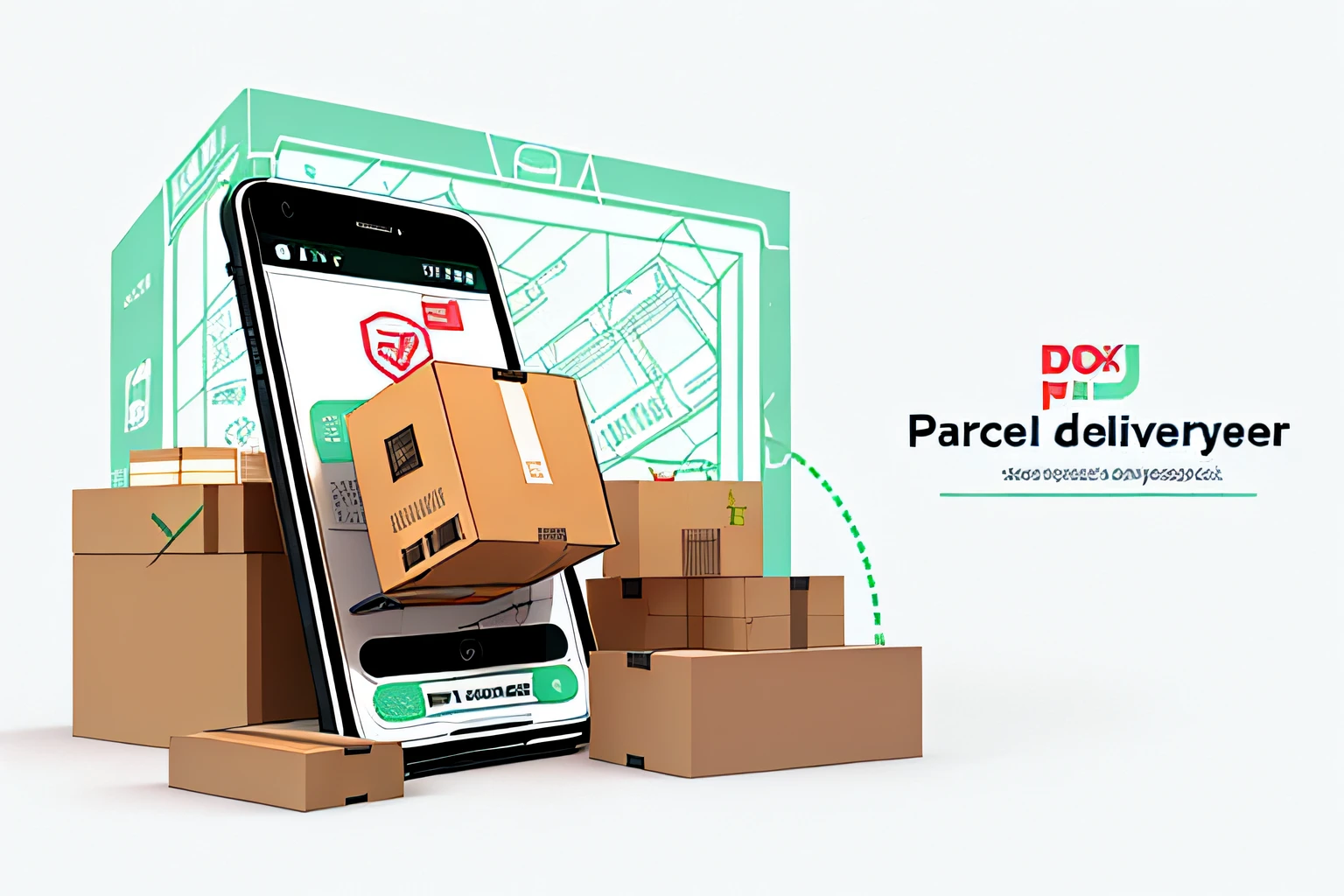 boxs coming out of mobile phone screen, parcel delivery concept with smartphone and cardboard boxes, delivering parsel box, detailed illustration, scanning items with smartphone, detailed digital illustration, inspect in inventory image, packaging, ecommerce photograph, ad image, packaging design, instagram post, commercial illustration, 3d product, order, illustration detailed