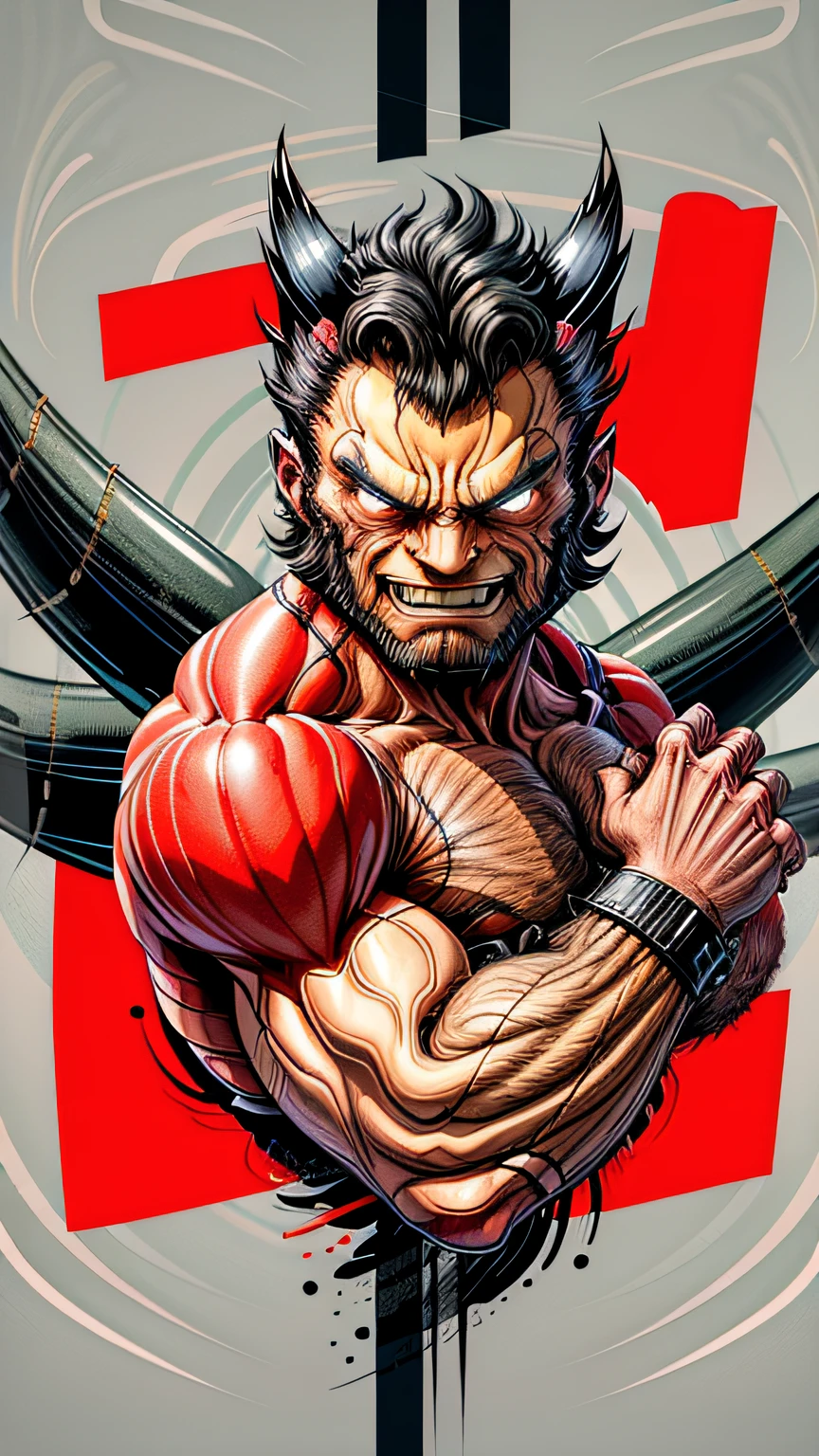 Wolverine in 0mib style, illustrator, masterpiece, high quality, 8k, high resolution, high detailing, smile
