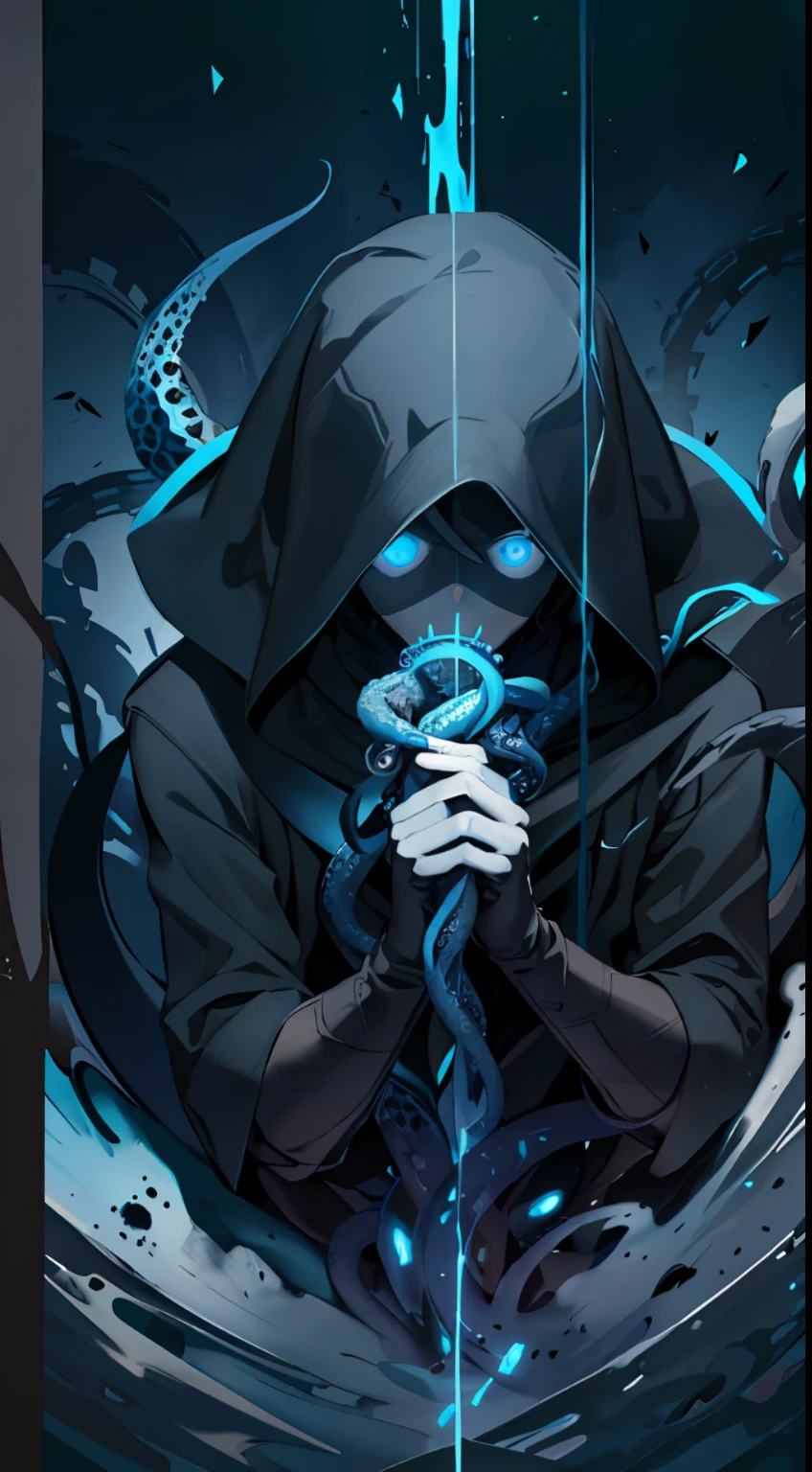 This is a guy who can't even see his face, just a black shadow, with a pair of giant blue eyes, surrounded by something that looks like tentacles. Mysterious and great.