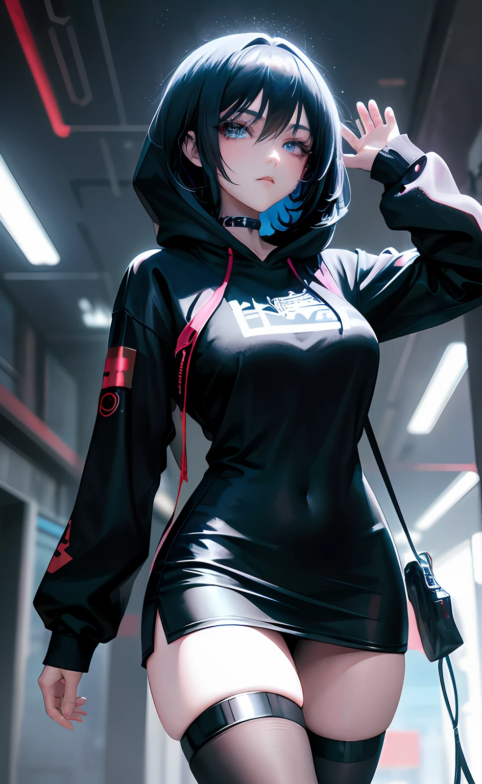 anime girl with long black hair and blue eyes in a black top, cyberpunk anime girl, anime style 4 k, female cyberpunk anime girl, digital cyberpunk anime art, jet black haired cyberpunk girl, beautiful cyberpunk girl face, portrait anime girl, portrait anime space cadet girl, cyberpunk anime girl in hoodie, digital anime art, anime cyberpunk art