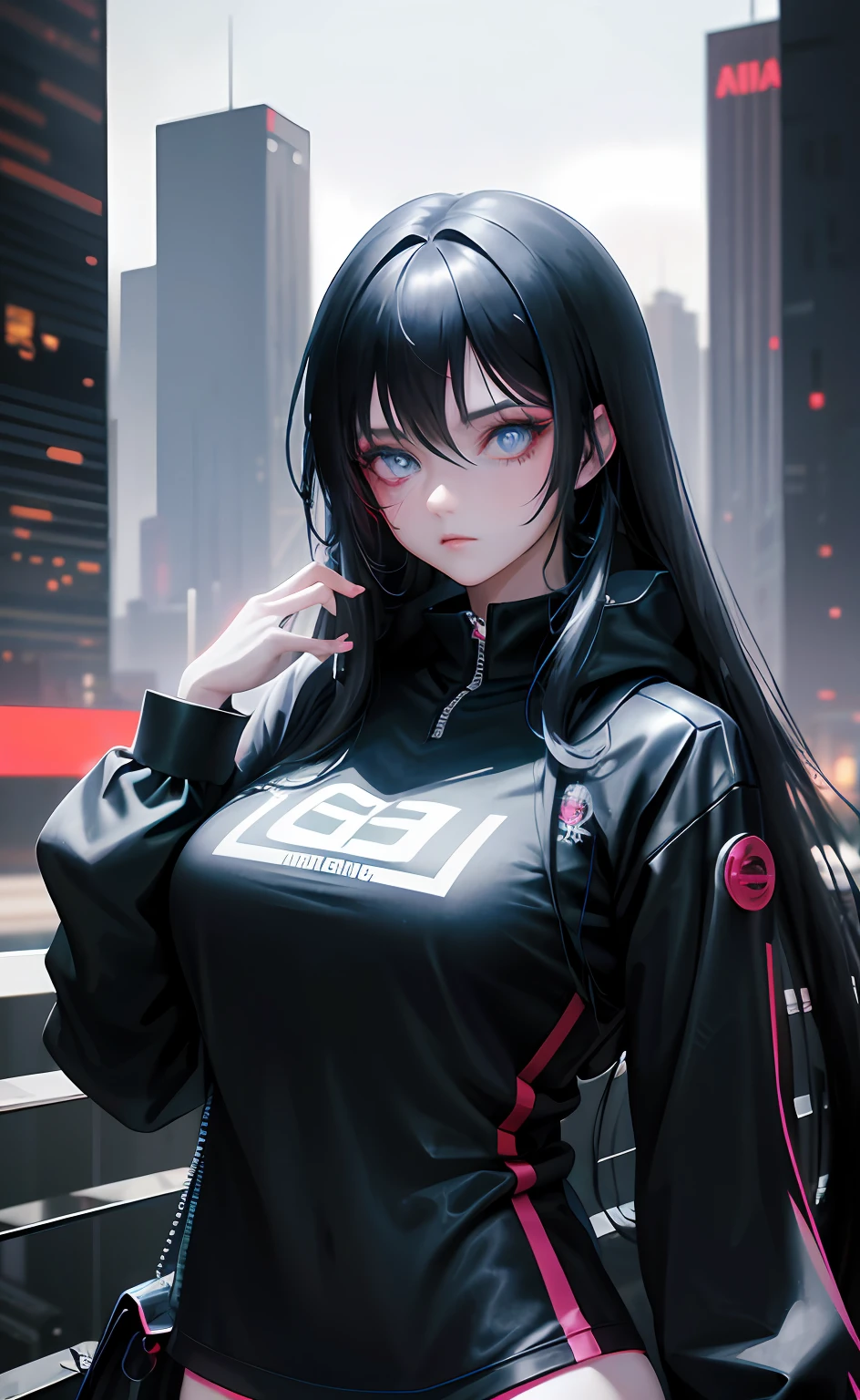 anime girl with long black hair and blue eyes in a black top, cyberpunk anime girl, anime style 4 k, female cyberpunk anime girl, digital cyberpunk anime art, jet black haired cyberpunk girl, beautiful cyberpunk girl face, portrait anime girl, portrait anime space cadet girl, cyberpunk anime girl in hoodie, digital anime art, anime cyberpunk art