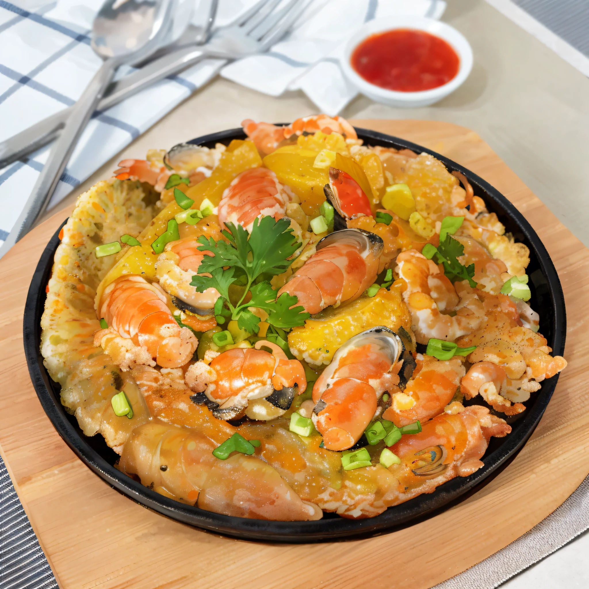 Change from shellfish to small shrimp meat, change black background, by Jason Felix, exquisite, in the style of mic savad", multi-layered, high-quality photo, vivid