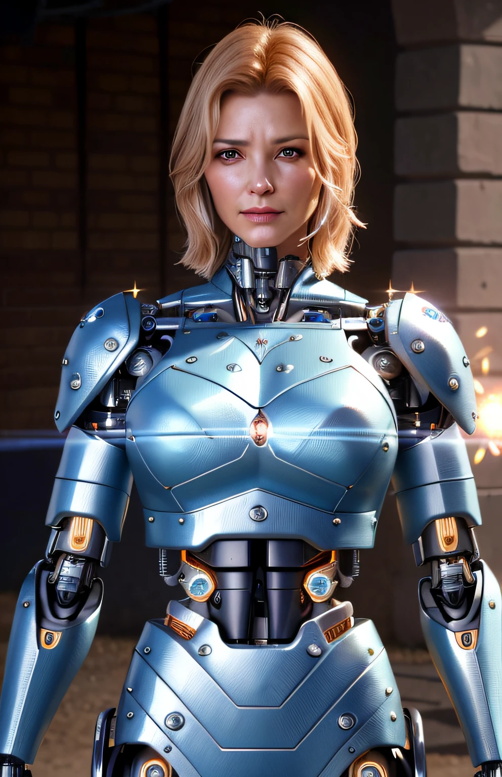 (cowboy shot:1.2), (random mordel_pose:1.1), (48 years old women:1.1), (emotionless:1.2), (beauiful cyborg women mixed:1.2), (metal skin:1.2), (intricate detailed skin texture:1.2), (electric  spark, broken machine:1.1), (machine body:1.2), (32k:1.2), (upscaled:1.2), (cinematic lighting:1.2), (highres:1.2), (huge size eyes:1.2), (smart sharpen:1.2), (realistic background:1.2)