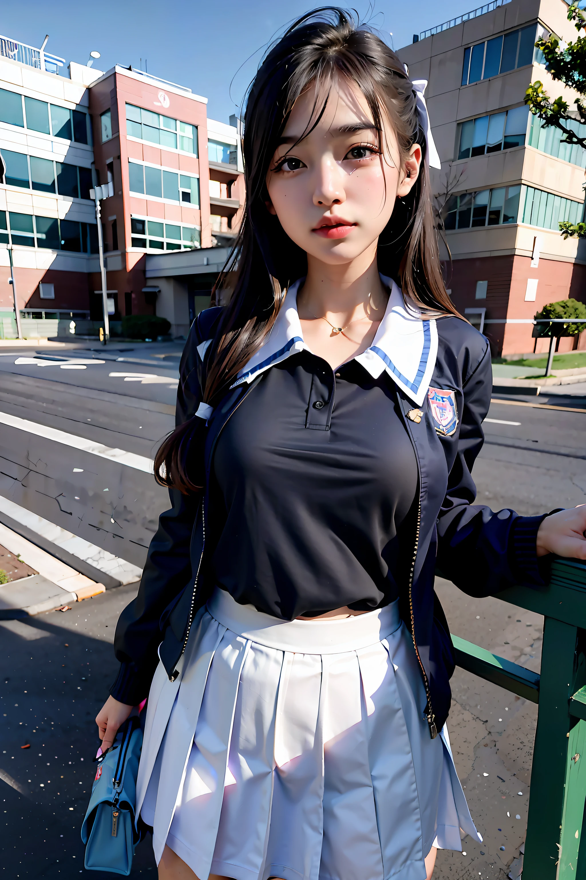 (photogenic, masterpiece:1.5),campus, many, student uniform, sailor suit, mini-skirt, voluptuous body, beautiful face, 3D, japan, High school student, Group photo, schoolyard, school uniform, real, Perspective from a distance
