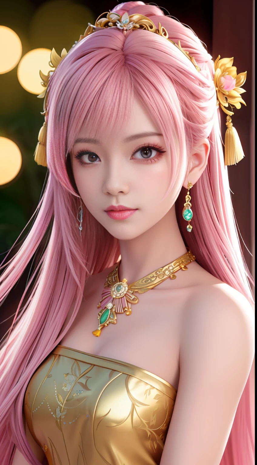 best quality, masterpiece, highres, 1girl,china dress,hair ornament,necklace, jewelry,Beautiful face,upon_body, tyndall effect,photorealistic, dark studio, rim lighting, two tone lighting,(high detailed skin:1.2), 8k uhd, dslr, soft lighting, high quality, volumetric lighting, candid, Photograph, high resolution, 4k, 8k, Bokeh, pink hair,,