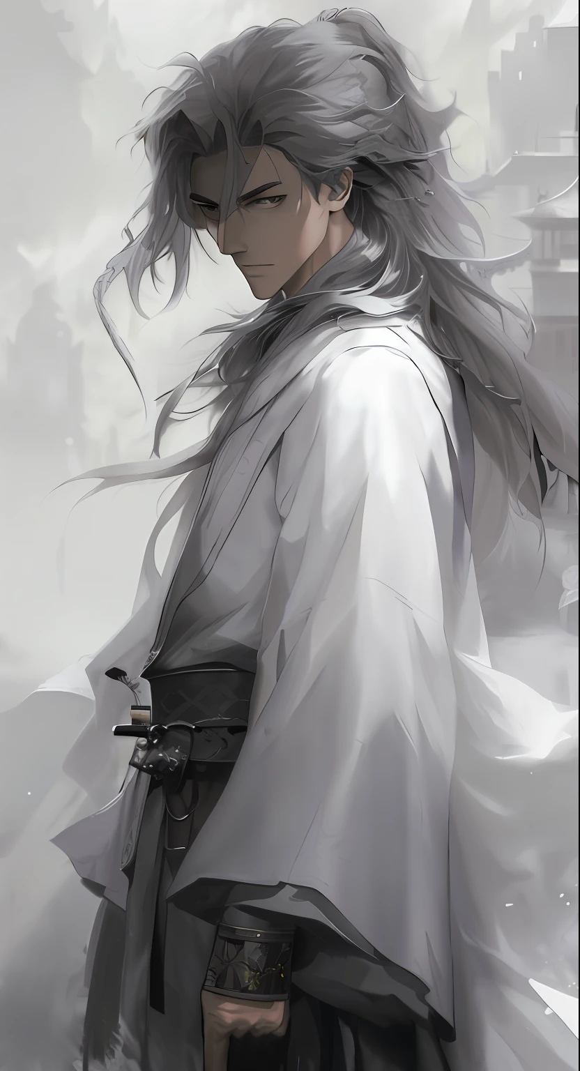 arafed image of a man with a sword in a white robe, by Yang J, by Zeng Jing, by Tang Yifen, by Li Song, guweiz on pixiv artstation, beautiful character painting, guweiz on artstation pixiv, artwork in the style of guweiz, guweiz, by Wuzhun Shifan