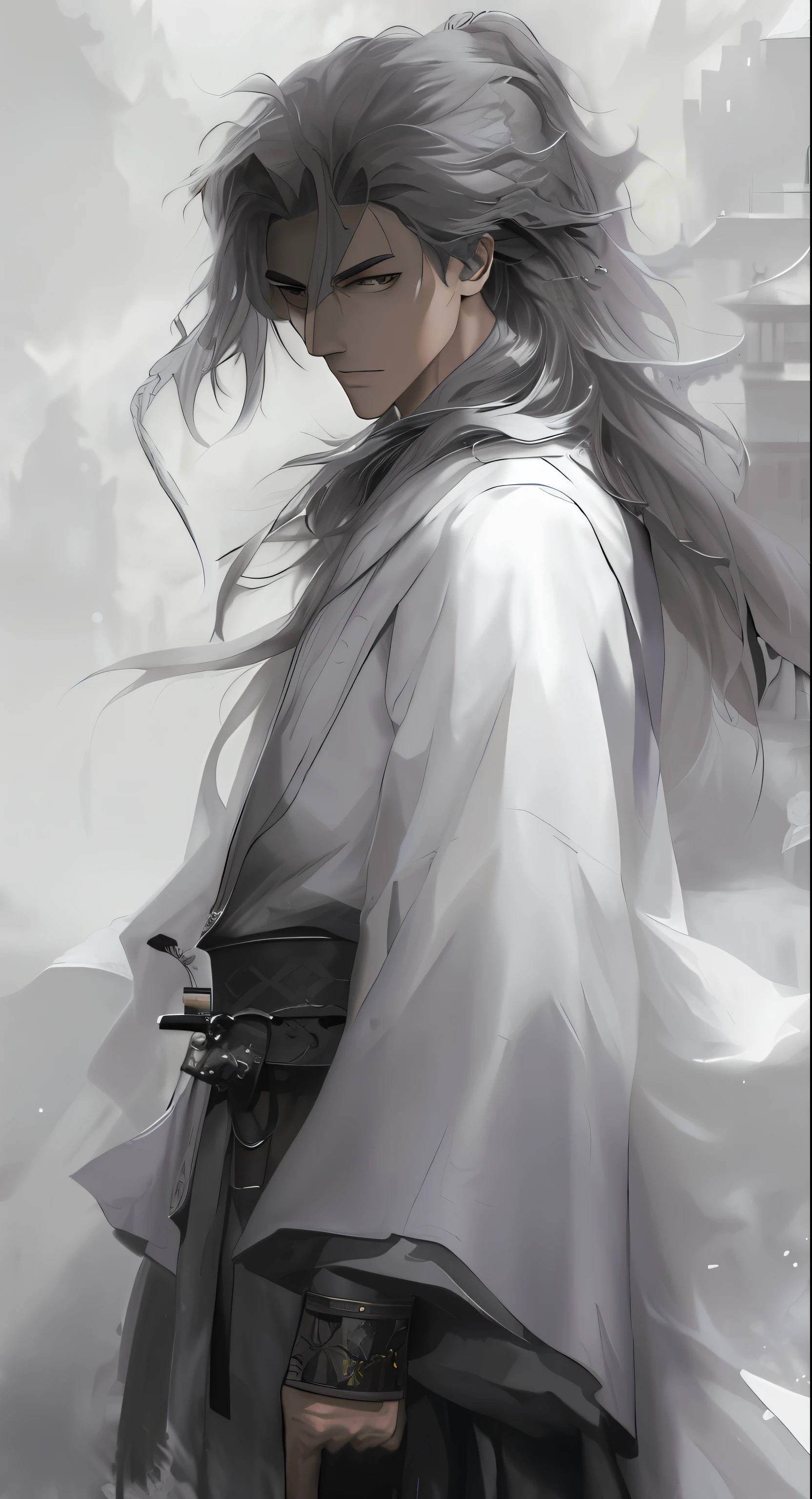 arafed image of a man with a sword in a white robe, by Yang J, by Zeng Jing, by Tang Yifen, by Li Song, guweiz on pixiv artstation, beautiful character painting, guweiz on artstation pixiv, artwork in the style of guweiz, guweiz, by Wuzhun Shifan