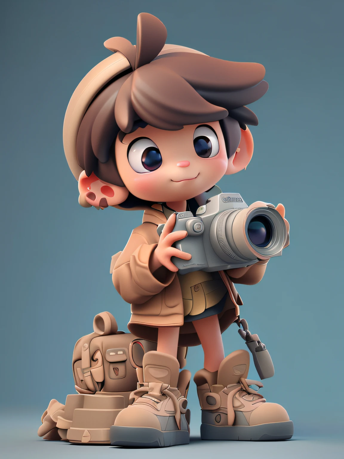a close up of a toy with a camera and a backpack, cute 3 d render, adorable digital painting, cute detailed digital art, toon render keyshot, cute cartoon character, cute digital art, toy photography, female explorer mini cute girl, 3 d character art, by jeonseok lee, 3 d render stylized, 3 d character render, 3d characters
