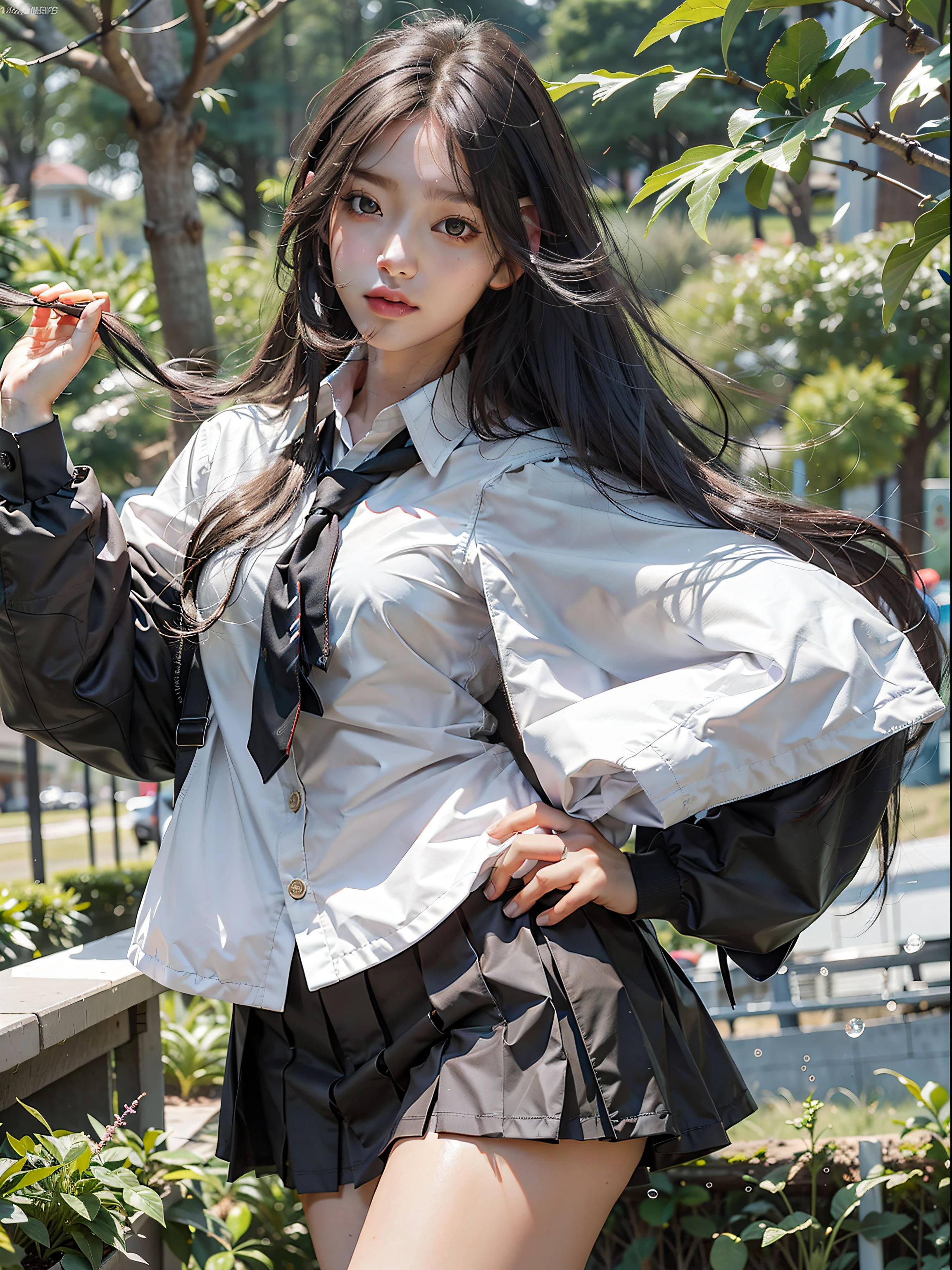 (Female: 1.2) (upper_body: 1.1), 8k, photo, best quality, (masterpiece:1.2), photogenic , 3D, japanese, black_eyes, black_hair, schoolyard, lips, long_hair, uniform, high school student, long black hair, schoolyard, school uniform, real, shiny skin, beautiful delicate face, beautiful delicate eyes, mini skirt, multiple people