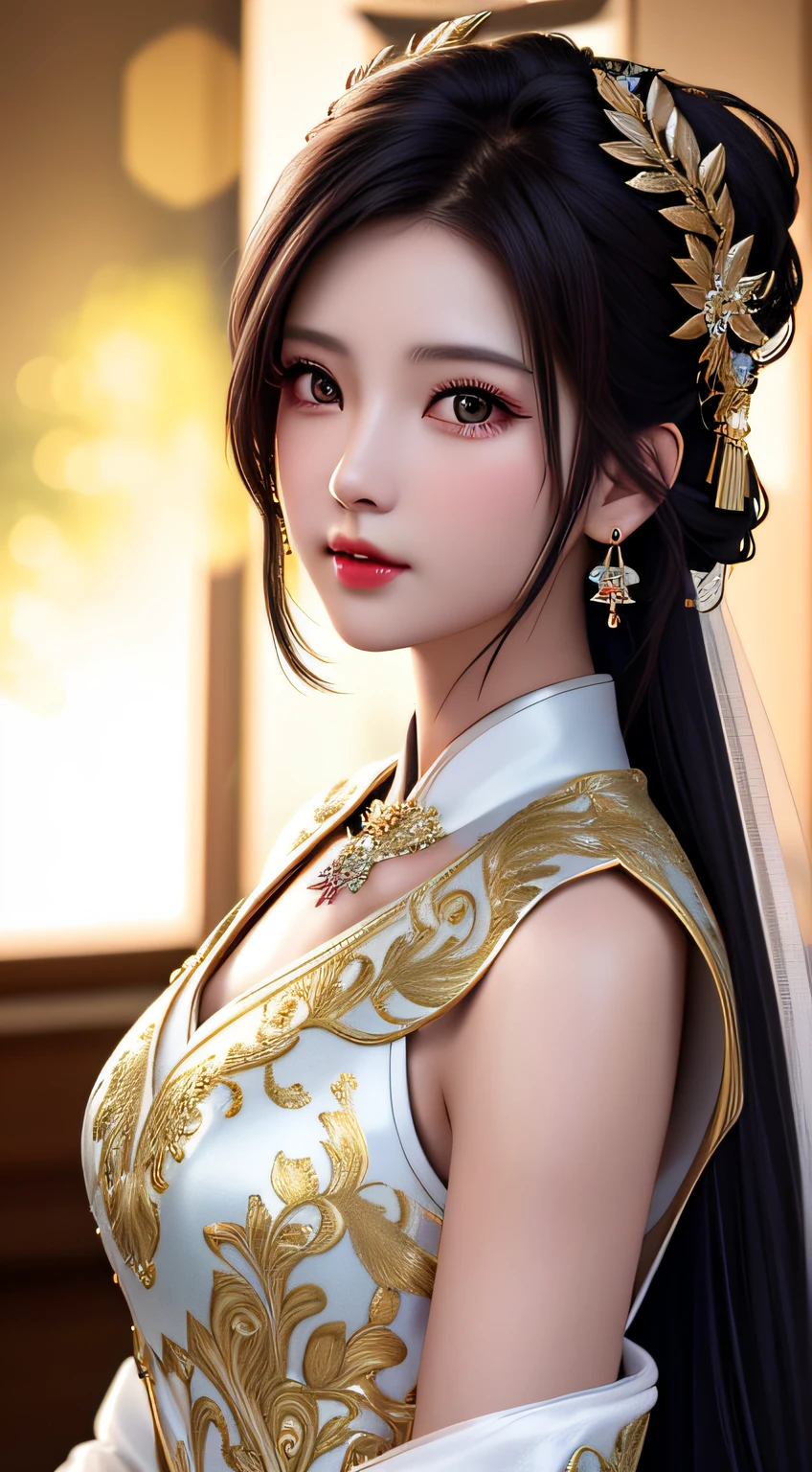 best quality, masterpiece, highres, 1girl,china wedding dress,hair ornament,necklace, jewelry,Beautiful face,upon_body, tyndall effect,photorealistic, dark studio, rim lighting, two tone lighting,(high detailed skin:1.2), 8k uhd, dslr, soft lighting, high quality, volumetric lighting, candid, Photograph, high resolution, 4k, 8k, Bokeh