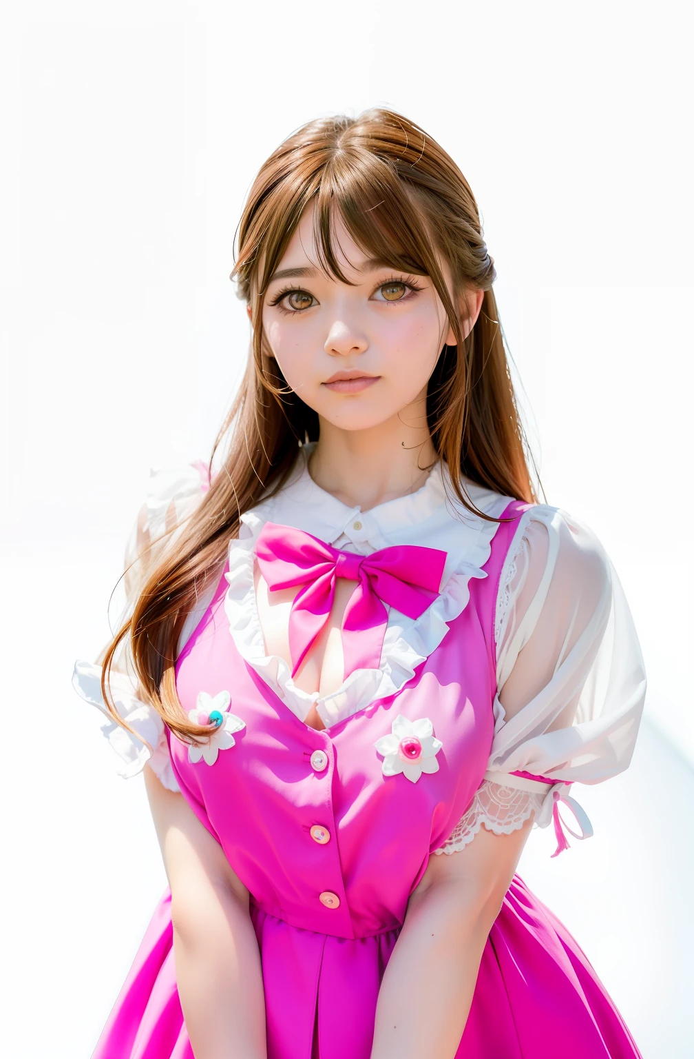 araffe girl in a pink dress posing for a picture, belle delphine, sakimichan, anime girl cosplay, anime girl in real life, deayami kojima, japanese maid cafe, kawaii realistic portrait, anime cosplay, cosplay, loli, cosplay photo, ayaka cosplay, chiho, juri misaki, sakimichan hdri