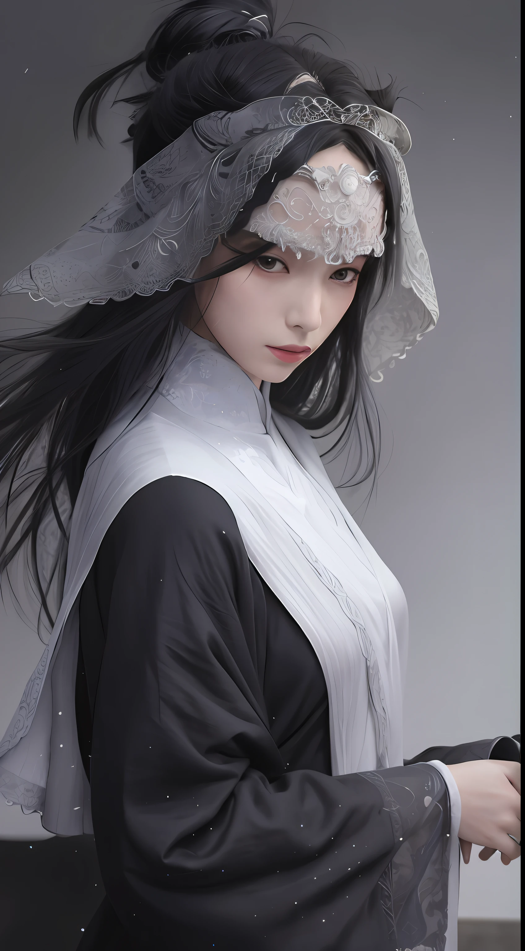 a close up of a woman with a veil on her head, by Yang J, guweiz, beautiful character painting, artwork in the style of guweiz, by Li Song, by Zeng Jing, guweiz masterpiece, by Zhang Han, by Zhou Fang, by Ye Xin, by Dong Yuan, by Fan Qi, by Wuzhun Shifan