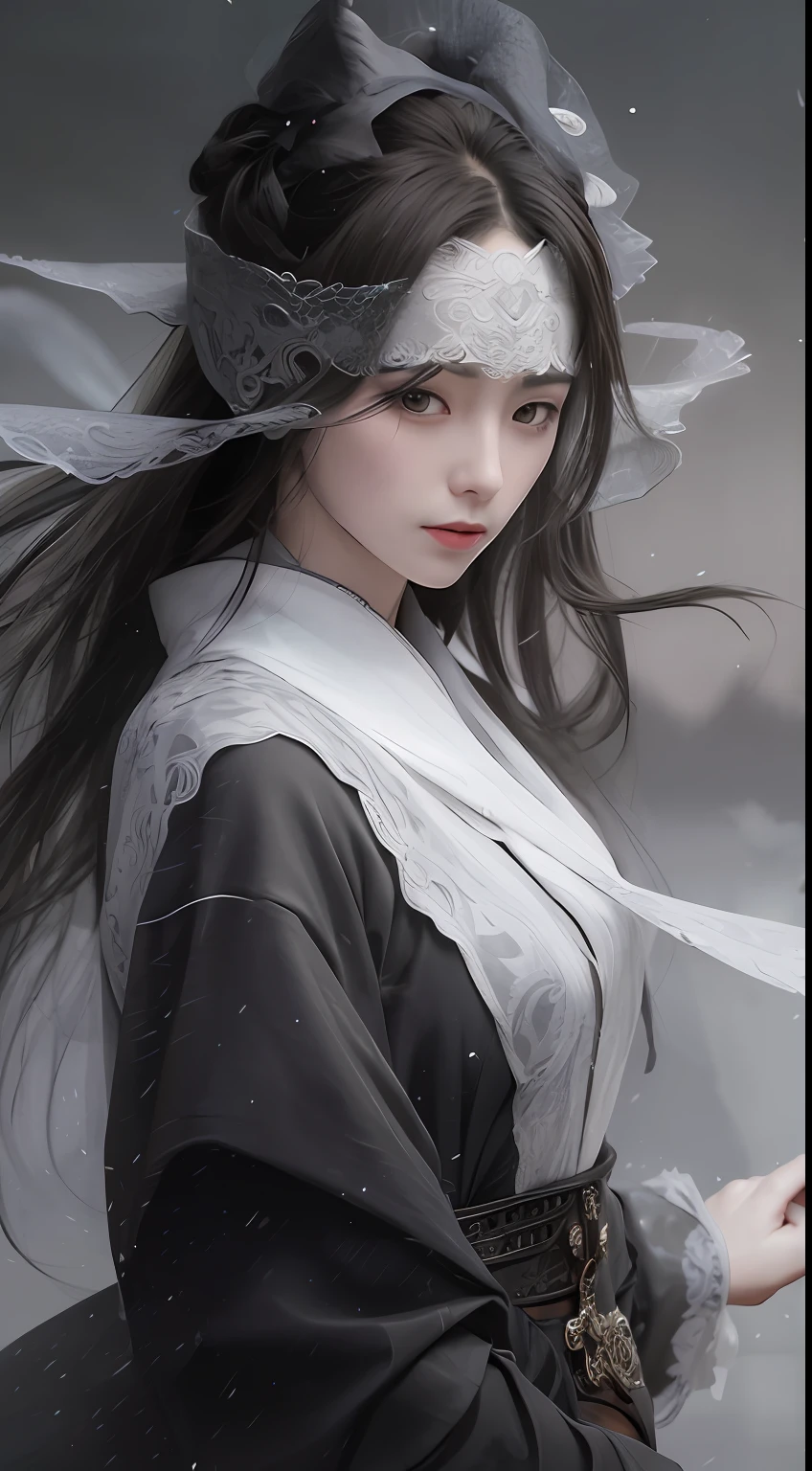 a close up of a woman with a veil on her head, by Yang J, guweiz, beautiful character painting, artwork in the style of guweiz, by Li Song, by Zeng Jing, guweiz masterpiece, by Zhang Han, by Zhou Fang, by Ye Xin, by Dong Yuan, by Fan Qi, by Wuzhun Shifan